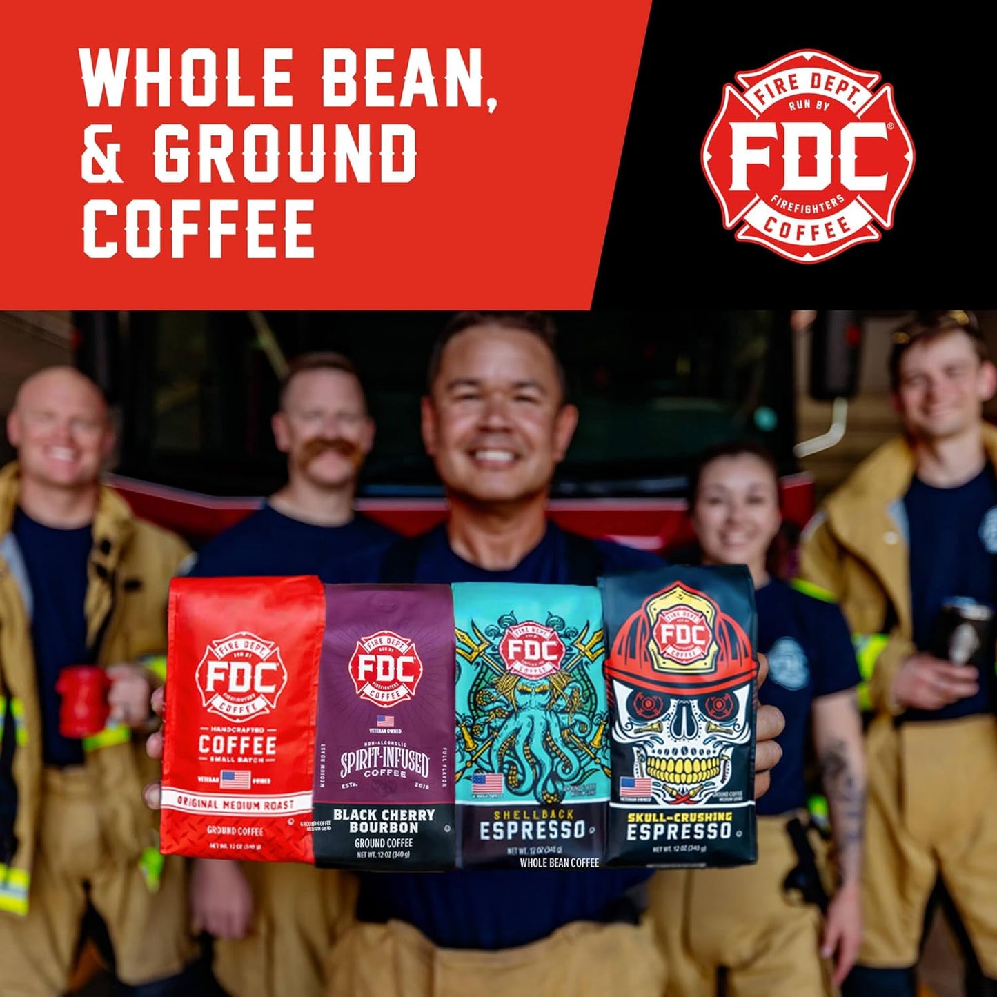 Fire Department Coffee - Gives Back to Firefighters - Dark Roast Ground Coffee - Bold & Smooth - Roasted in the USA - Veteran Owned (12 oz, Pack of 2)