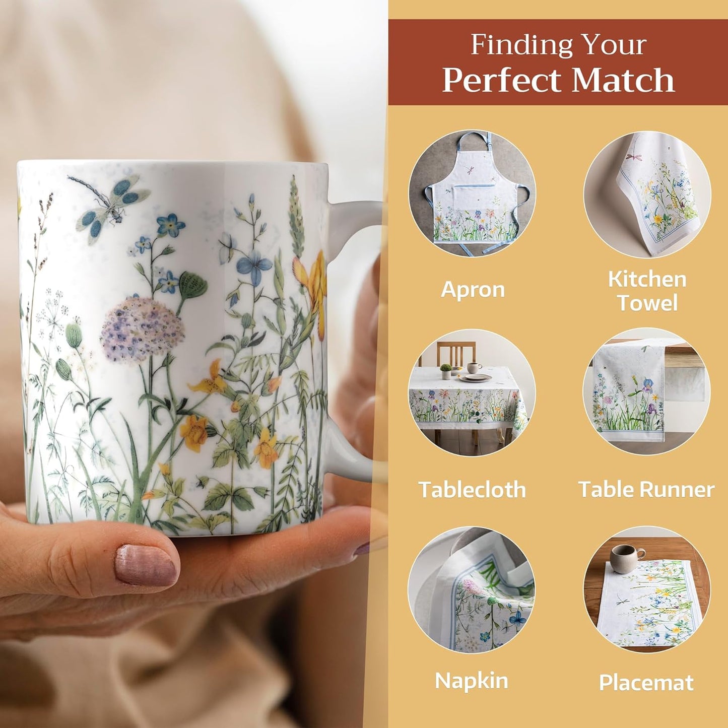 Maison d' Hermine Coffee Mug with Handles Fine Bone China Mugs Pack of One Tea Cups for Hot Beverages Cappuccino Latte Home Restaurant Office Perfect for Gift (Fleurs De Mai - Floral, 15 Ounce)