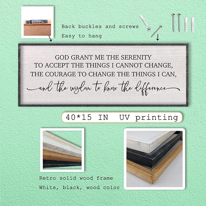 LuZhiQiang Serenity Prayer Bible Verse Sign Wall Decor God Grant Me Christian Inspiraional Quotes 40"×15" Wall Art for Living Room Bedroom (Black)