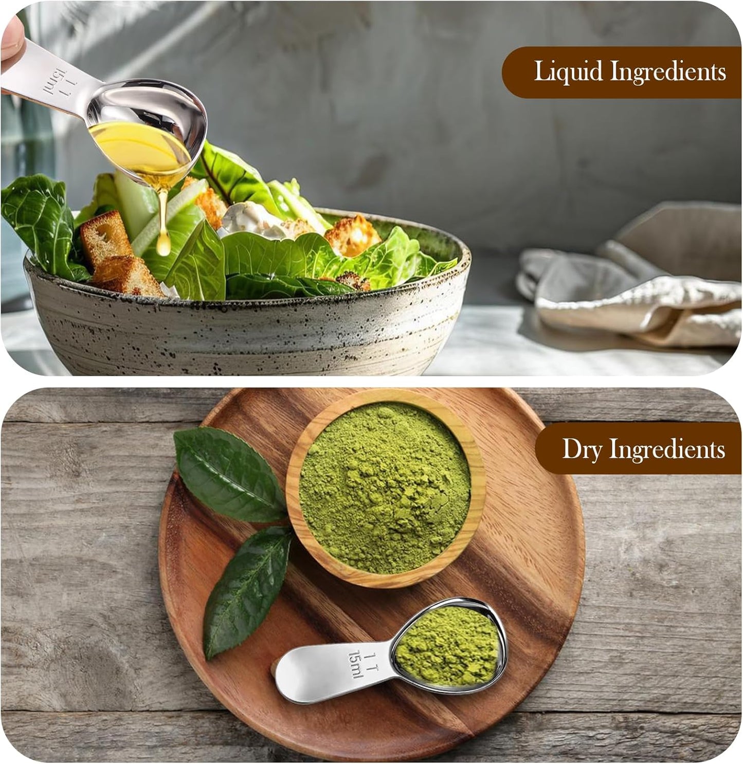 Coffee Scoop Set, 1 Tablespoon Stainless Steel Measuring Spoon for Ground Coffee, Protein Powder, Sugar & Beans, Short Handle, 2 Pieces, Fits in Canisters