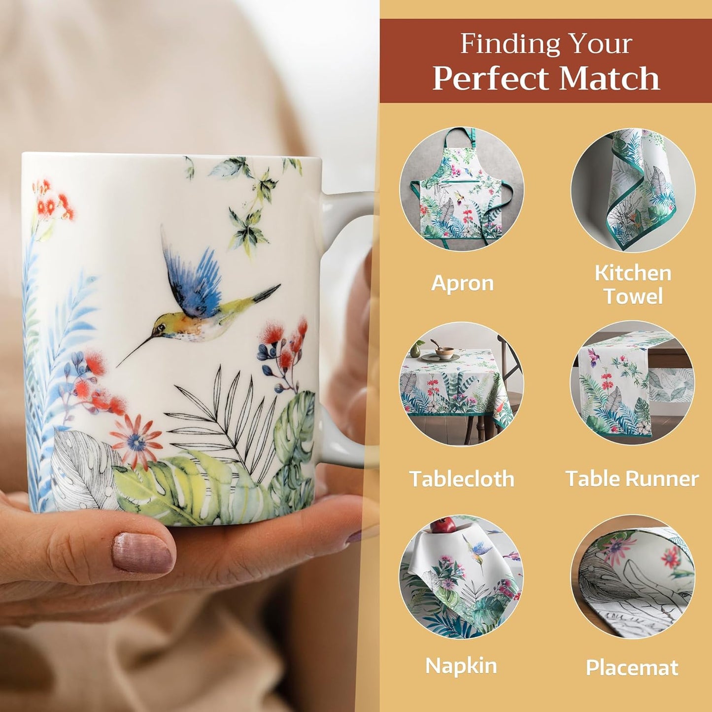 Maison d' Hermine Coffee Mug with Handles Fine Bone China Mugs Pack of One Tea Cups for Hot Beverages Cappuccino Latte Home Restaurant Office Perfect for Gift (Tropiques - Colibris, 12 Ounce)