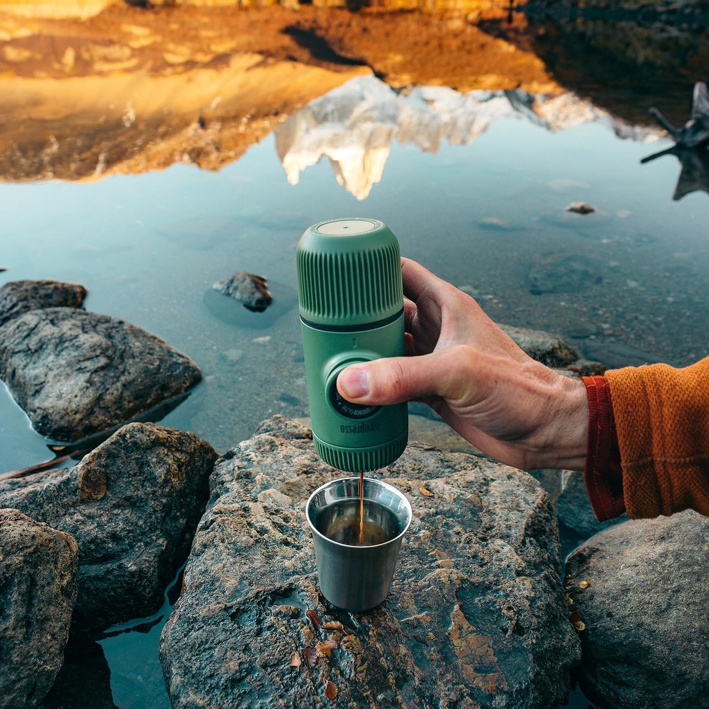 WACACO Nanopresso Portable Espresso Maker Bundled with Protective Case, Upgrade Version of Minipresso, Mini Travel Coffee Machine, Perfect for Camping, Travel and Office (Elements Moss Green)