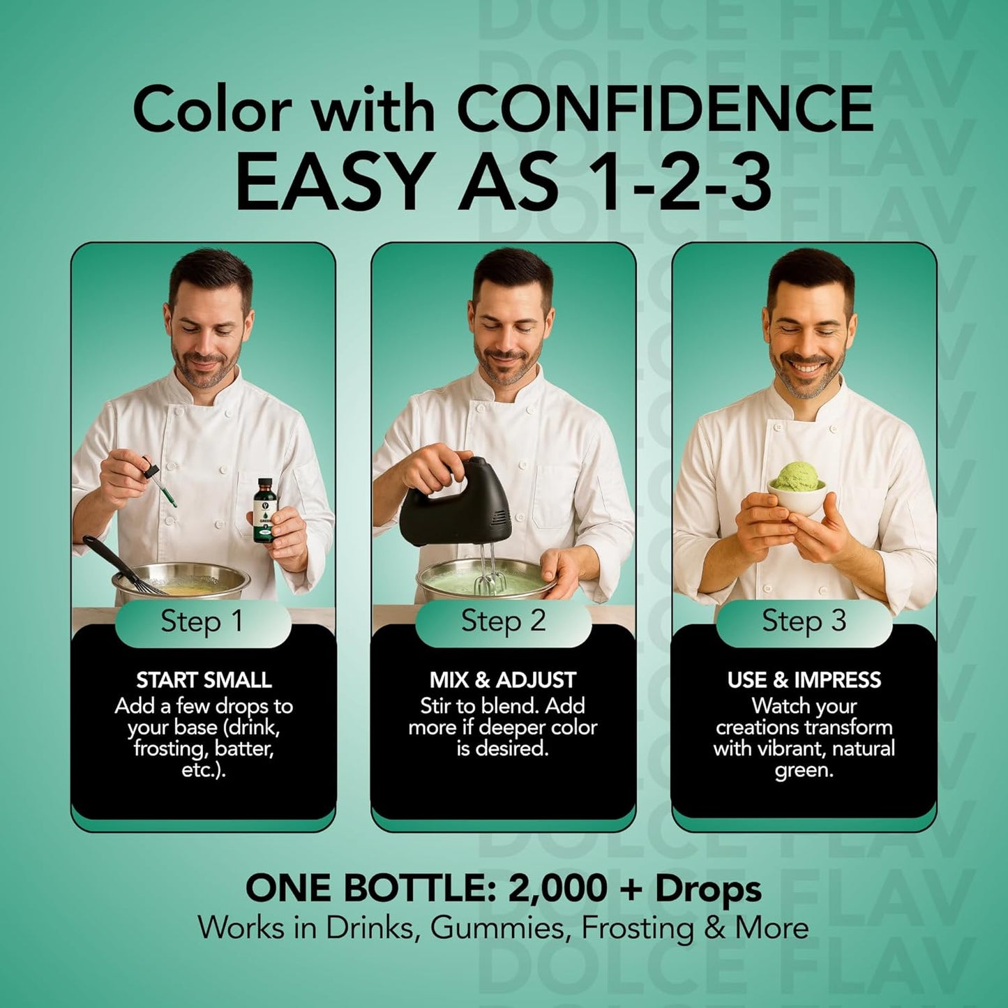 Dolce Flav Natural Green Food Coloring – 2 oz Vibrant Plant-Based Color from Green Apple | Water-Soluble Liquid Dye for Baking, Drinks & Frostings | Graduated Dropper Included | No Artificial Dyes | Kosher | Made in USA