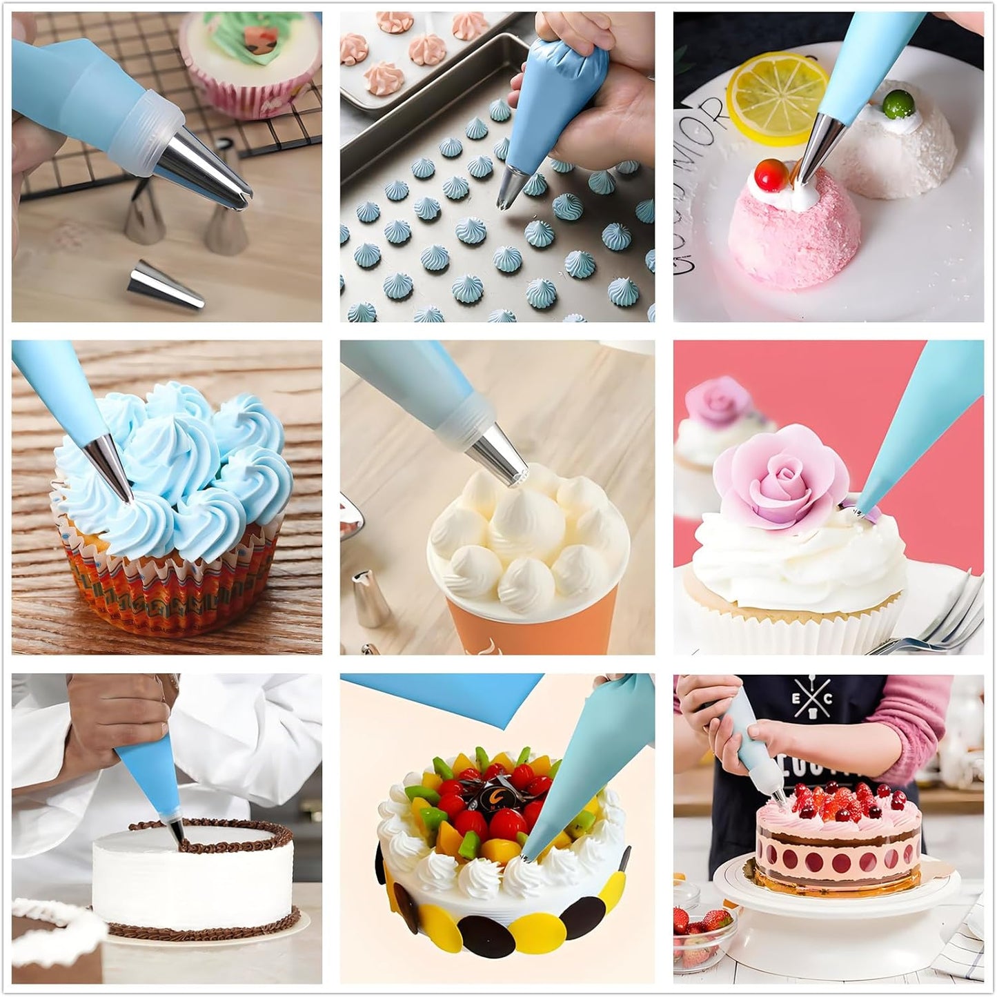 30 Pcs Pastry Piping Bags Set, with 10 PCS (18 Inch) Reusable Silicone Icing Bags,10 Couplers and 10 Frosting Bag Ties for Cake Cupcake Decorating
