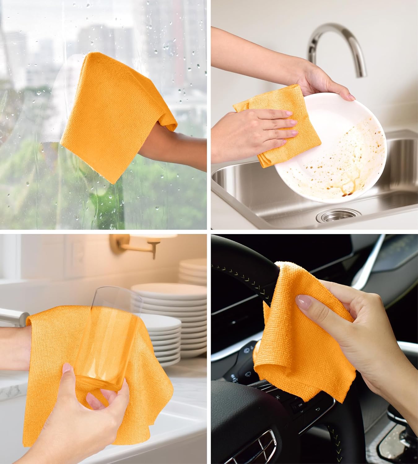 Roll of Microfiber Cleaning Cloth –100 Pack, Tear Away Microfiber Towels, Reusable, Washable, Scratch-Free, Cleaning Supplies, Kitchen Towels for Car, Home, Kitchen (Tangerine Yellow)