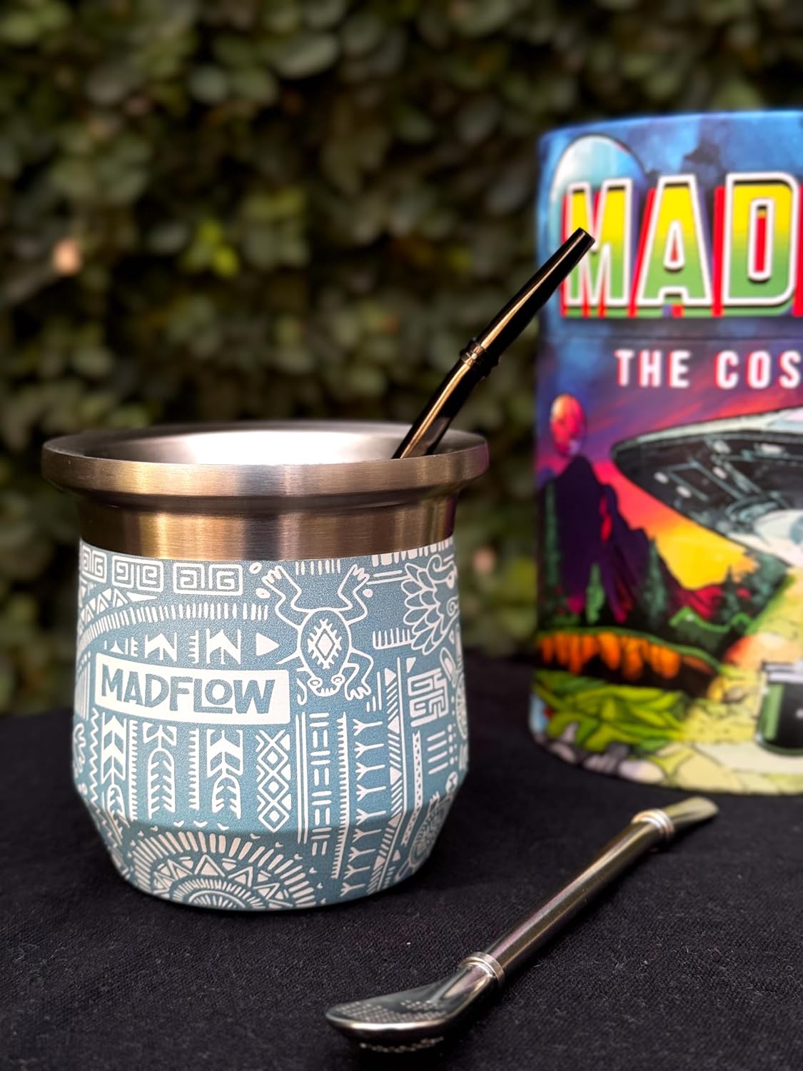 MADFLOW Yerba Mate Cup. Stainless Steel Mate Cup with 2 Bombillas. Double Wall Vacuum Insulated Yerba Mate Gourd. Unique Mate Cup And Bombilla Set