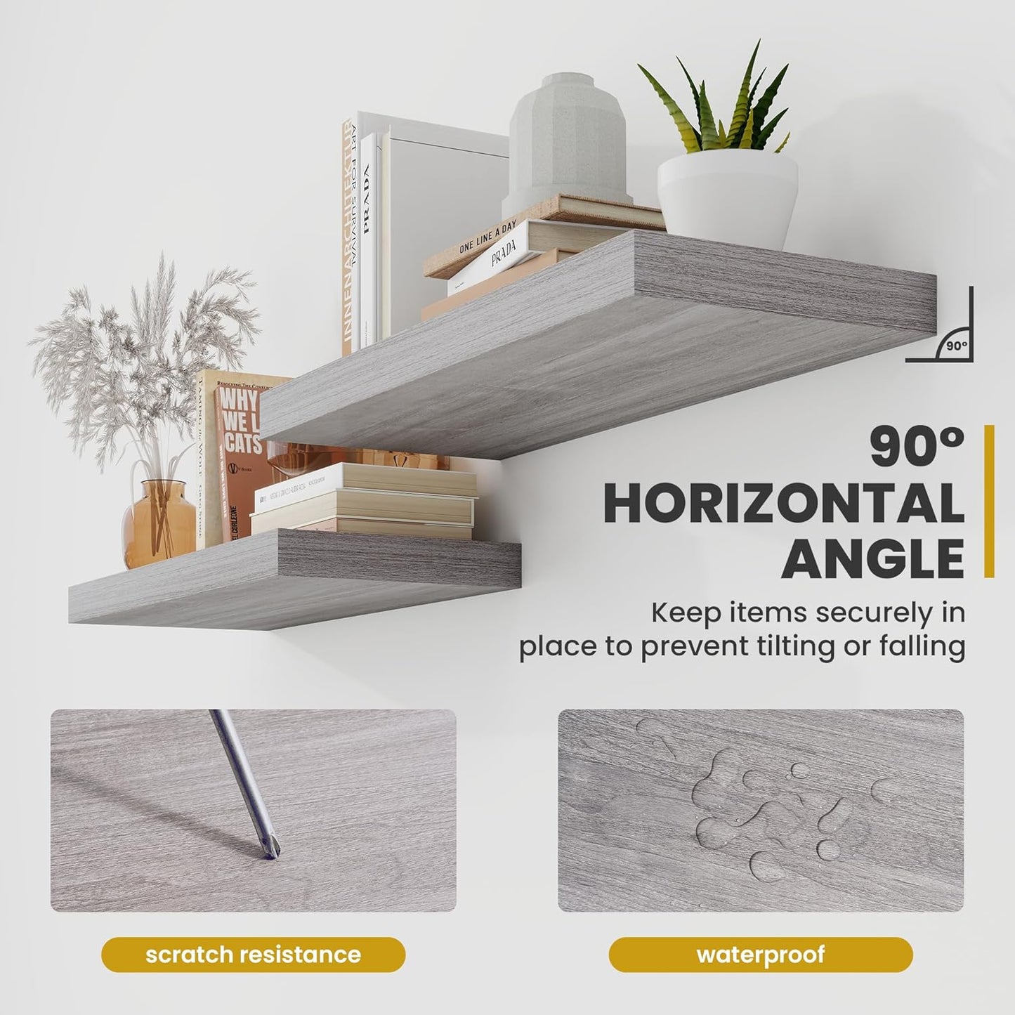 48 Inch Floating Shelves, 9.3" Deep Floating Shelf Wall Mounted, 48" Wall Shelves, Rustic Deep Bookshelf, Large Display Shelves & Storage Shelves for Bedroom, Living Room, Gray, Set of 1