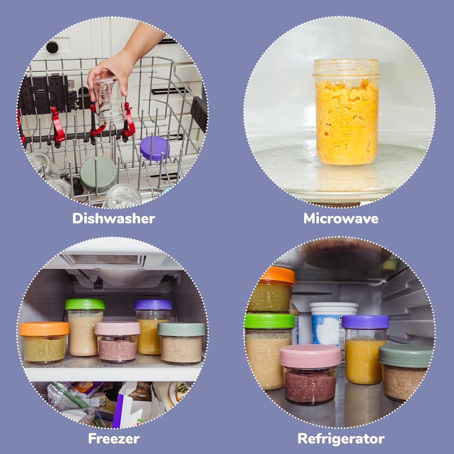 WeeSprout Glass Baby Food Storage Jars w/ Lids (4/8 oz, 12 Pack Set) Snack, Reusable Small Containers, Breast Milk, Fridge, Freezer, Microwave & Dishwasher Safe, Essential Must Have for Infants