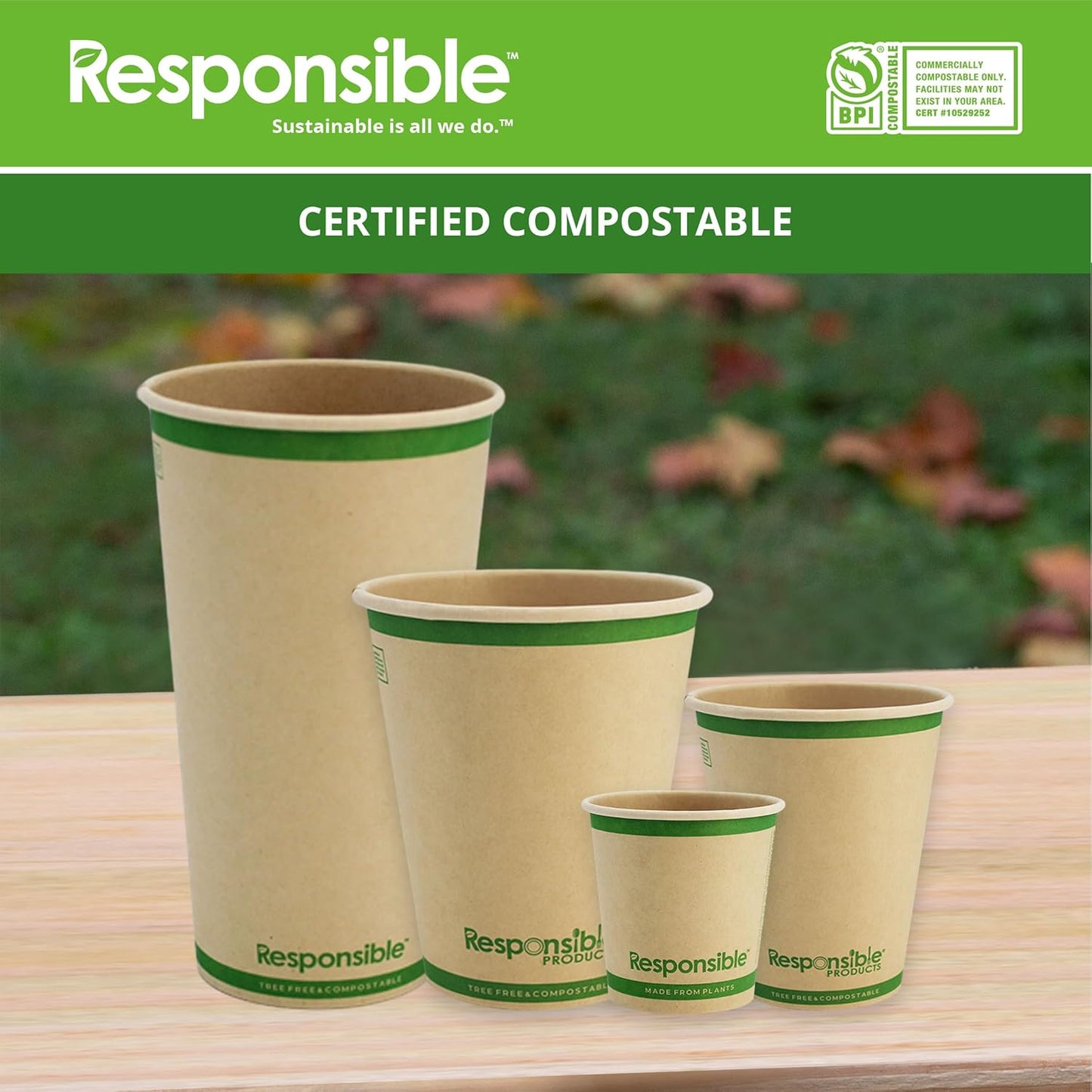 16 oz Paper Hot Cups, Tree-Less™ Compostable Paper Coffee Cups, Extra Strength, Tree-Free and Made Without PFAS, Natural Brown (1000 Count)