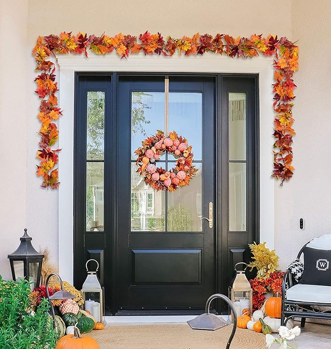 Lvydec 2 Pack Fall Garland Decoration - 5.8ft/Strand Artificial Maple Garland Colorful Leaves Autumn Decor for Home Wedding Party Thankgiving (Mixed Color)