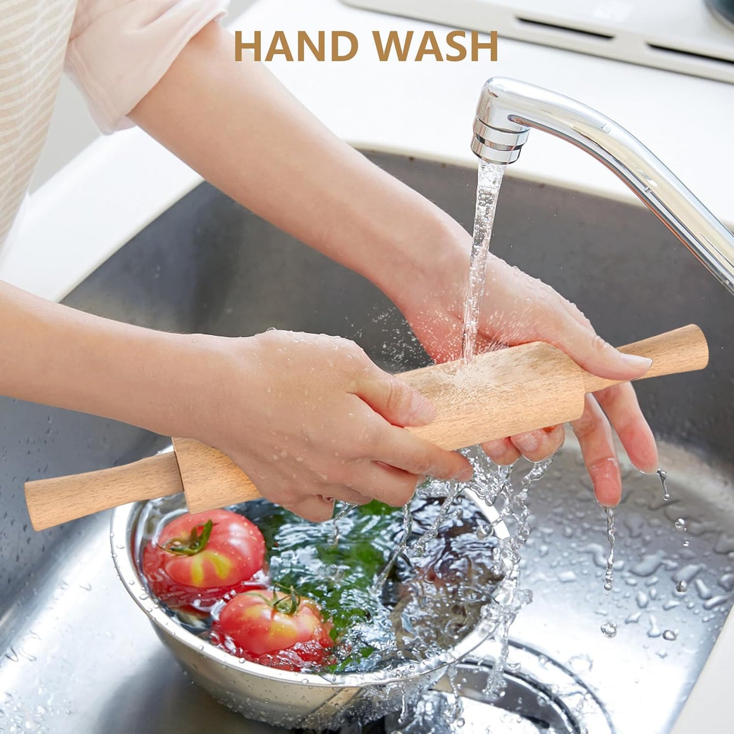 Classic Wooden Rolling Pin with Handle and Pastry Mat for Fondant, Pizza, Pies, Cookies, Rolling Pin for Baking with 3 Multi-Color Thickness Rings, 17" x 2.5" Natural Beechwood