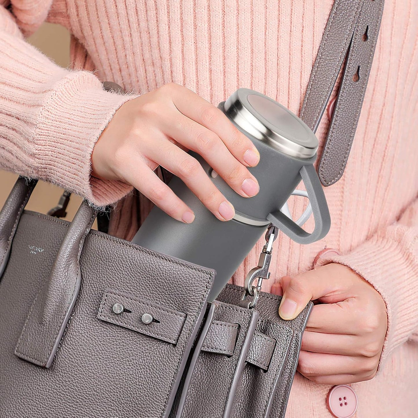 Stainless Steel Thermo 16.9oz Vacuum Insulated Bottle with Cup for Coffee Hot drink and Cold drink water flask.(Gray,Single)