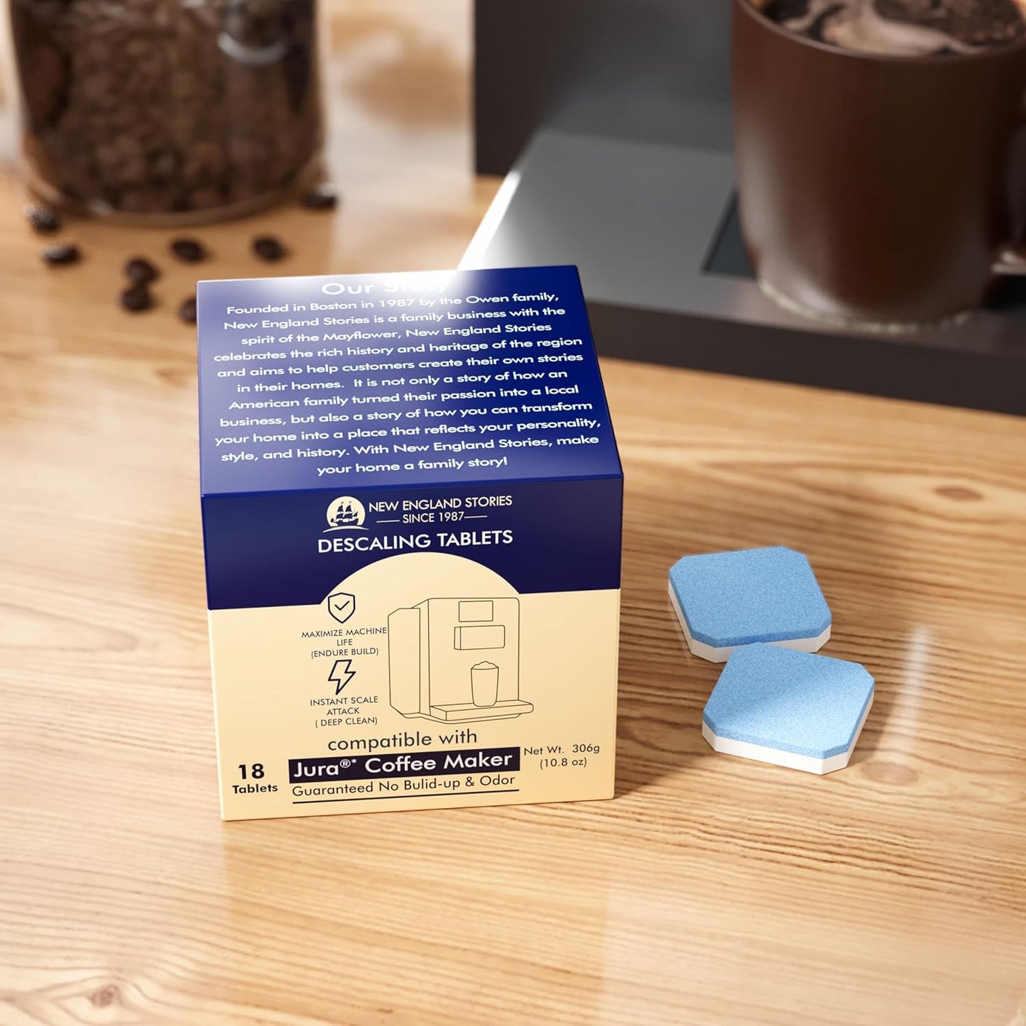 New England Stories Jura Compatible Descaling Tablets 18-Pack - Remove Limescale & Calcium, Improve Coffee Taste for Coffee Machines