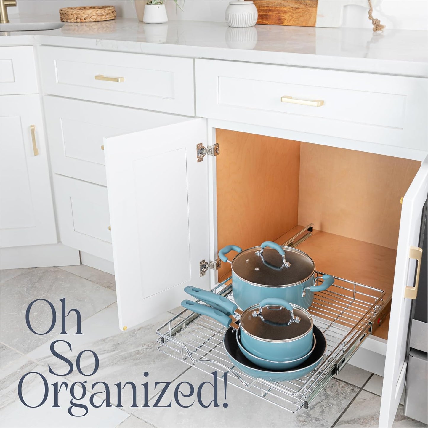 HOLDN’ STORAGE Pull Out Cabinet Organizer, Heavy Duty Caddy w/Lifetime Limited Warranty -17”W x 21”D - Requires At Least 18-1/4” Cabinet Opening, Steel Metal Cabinet Drawers Slide Out, Chrome