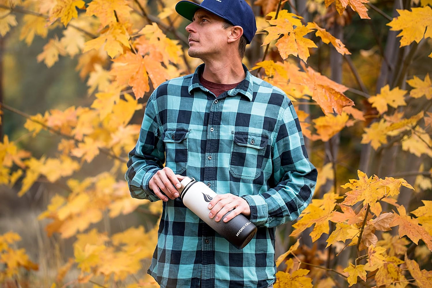 HYDRO CELL Stainless Steel Insulated Water Bottle with Straw - For Cold & Hot Drinks - Metal Vacuum Flask with Screw Cap and Modern Leakproof Sport Thermos for Adults (Black/White 40oz)