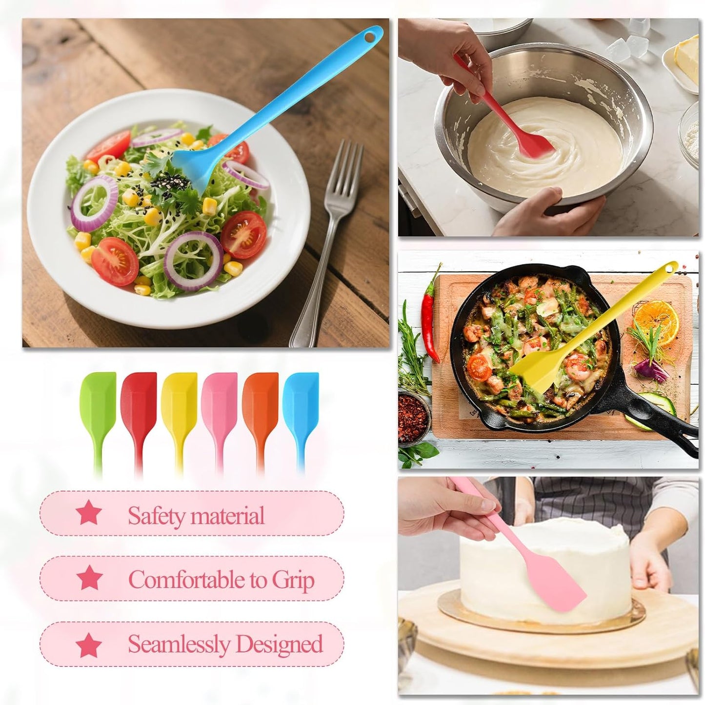 24 Pieces Small Silicone Spatulas, 8.3 inch Heat-Resistant Scrapers Rubber with Stainless Steel Core Baking Mixing Tool Seamless Spatula for Kitchen Cooking Cake Cream (6 Colors)