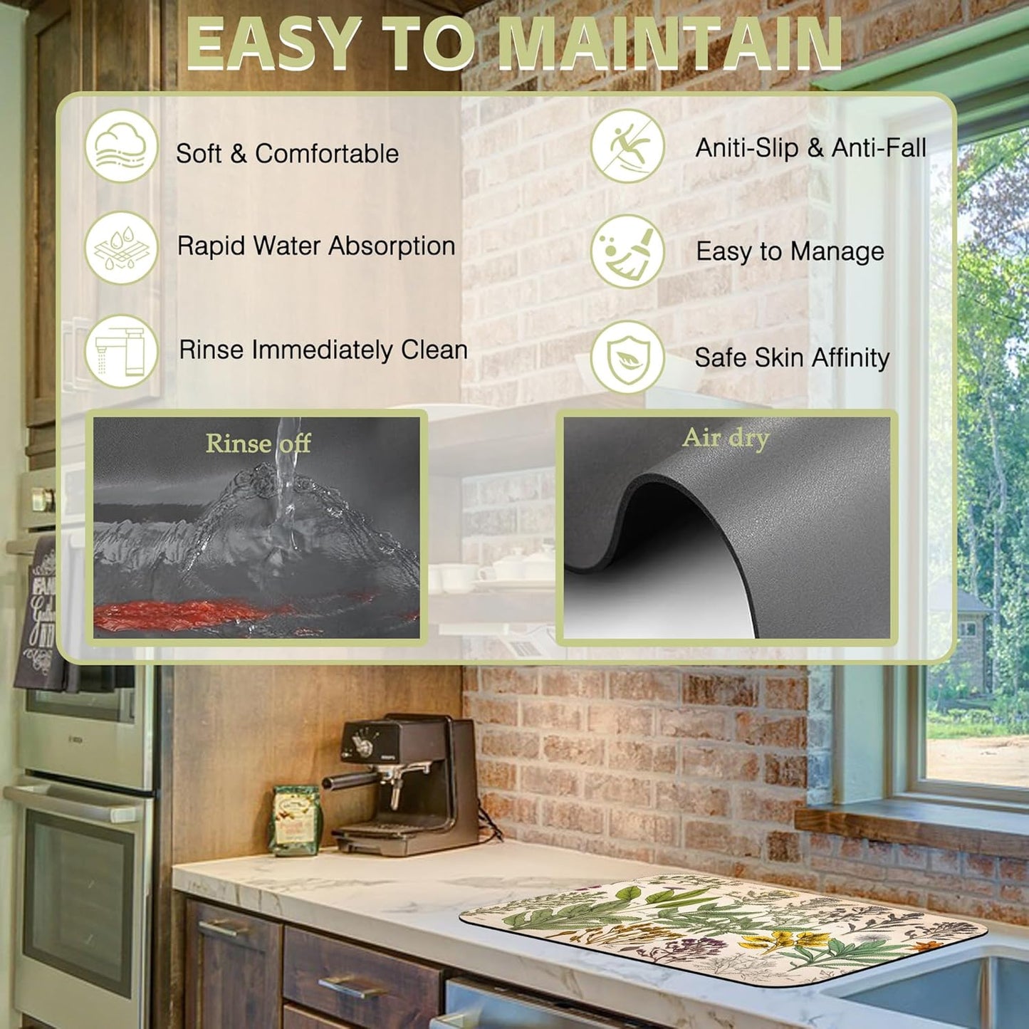 Dish Drying Mat Vibrant Bouquet of Spring Flowers Kitchen Mat 16"x24" Bsorbent Coffee Maker Mat for Dishes,Utensils Coffee Maker Pots and Pans Easy Clean Dish Slip Resistant Pad