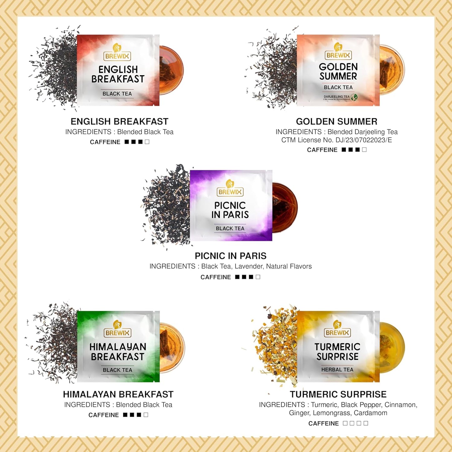 BREWIX Premium Assorted Tea Sampler Gift Box (15 Pyramid Individually Wrapped Tea Bags) | Herbal Tea, Black Tea, Green Tea | Tea Gift Set & Variety Pack | Gifts for Women & Men, Tea Set