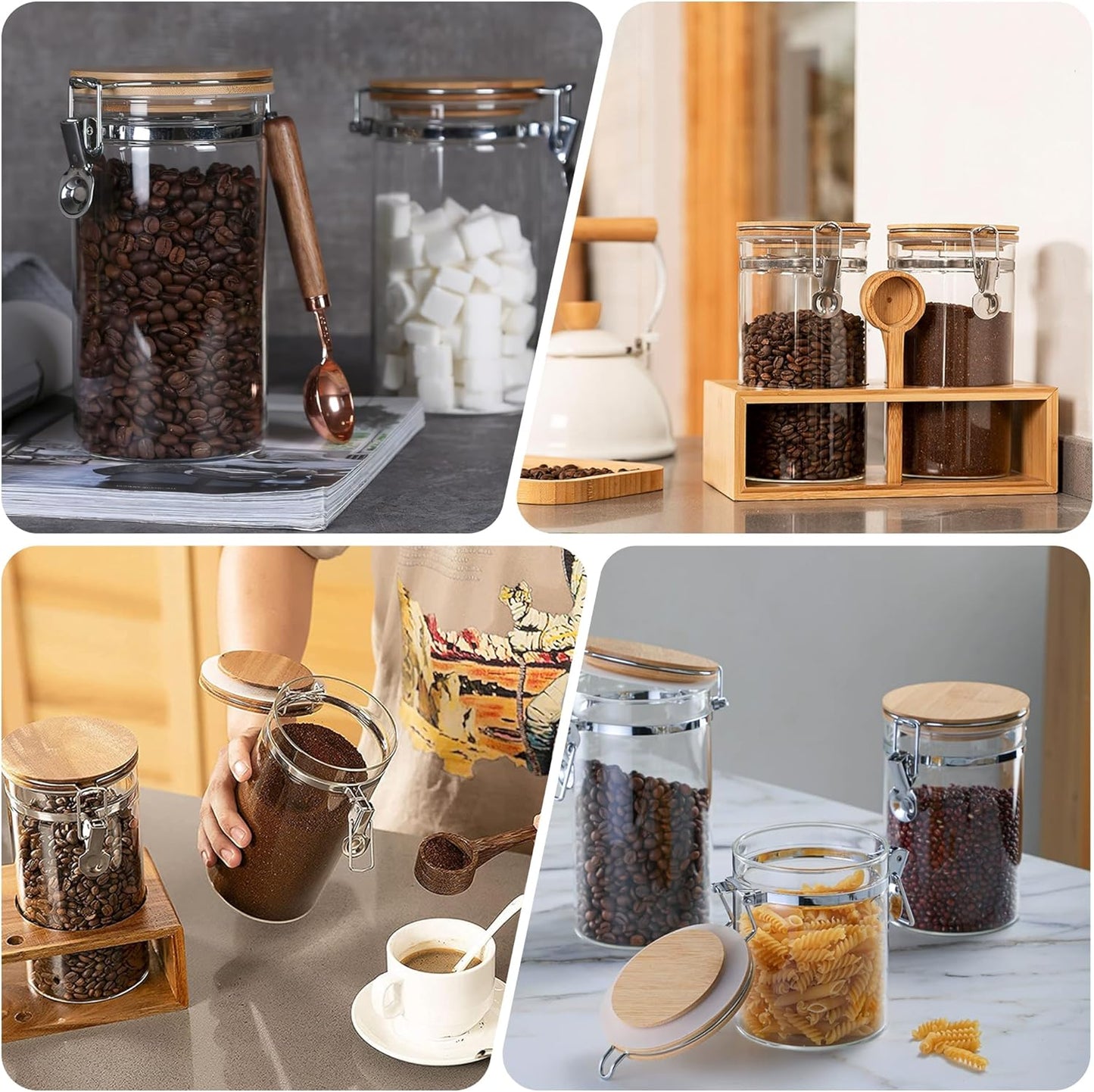 36 oz/1050ml Clear Glass Storage Canister with Airtight Bamboo Lid, Medium Decorative Container Jar for Coffee Spice Candy Salt Tea Cookie Condiment Pepper Sugar Overnight Oatmeal Snacks