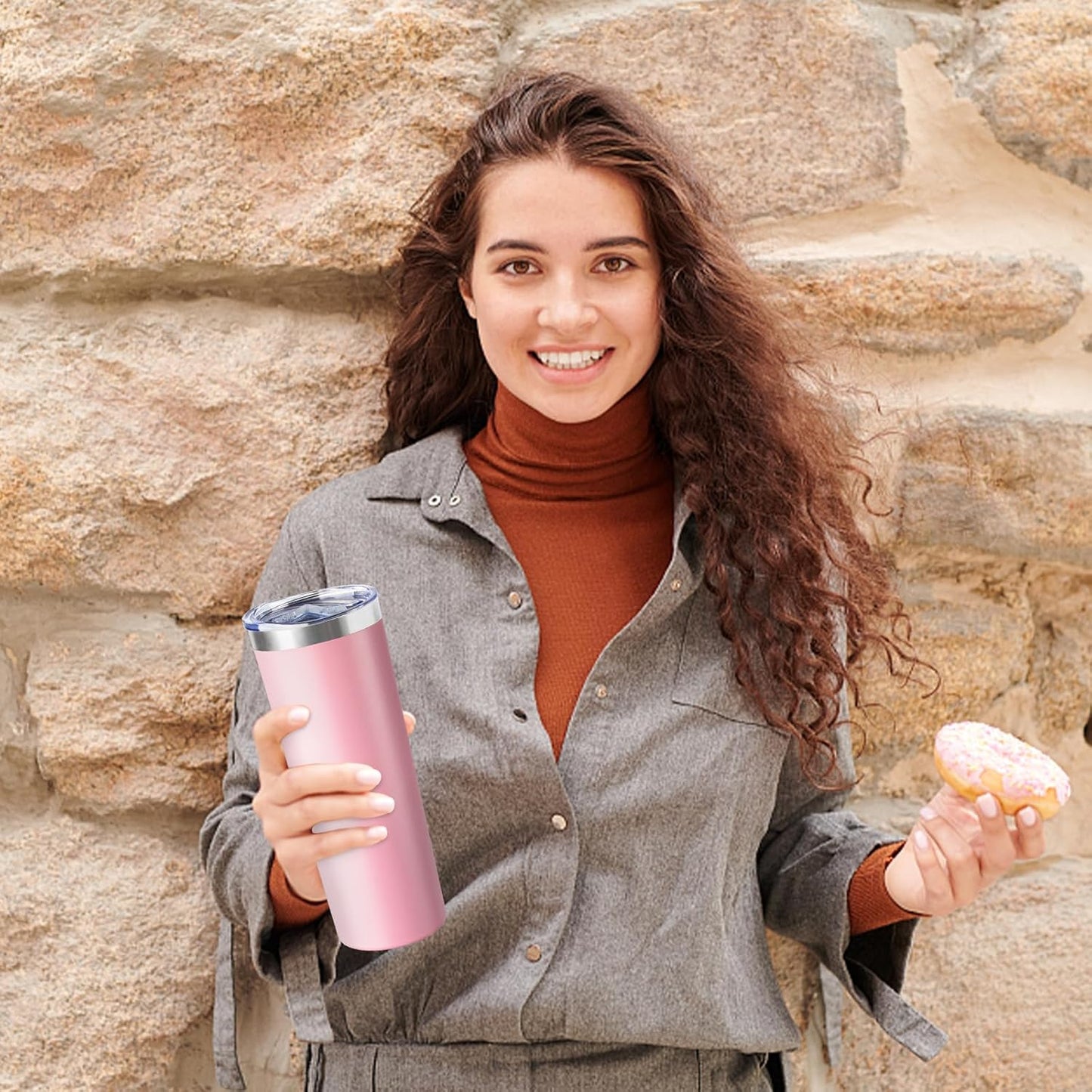 20 oz Skinny Tumbler with Lid and Straw,Stainless Steel Vacuum Insulated Tumbler Cup Double Wall Leak-proof Coffee Mug,Travel Thermal Water Tumbler for Home,Office,Outdoor (Pink,1)