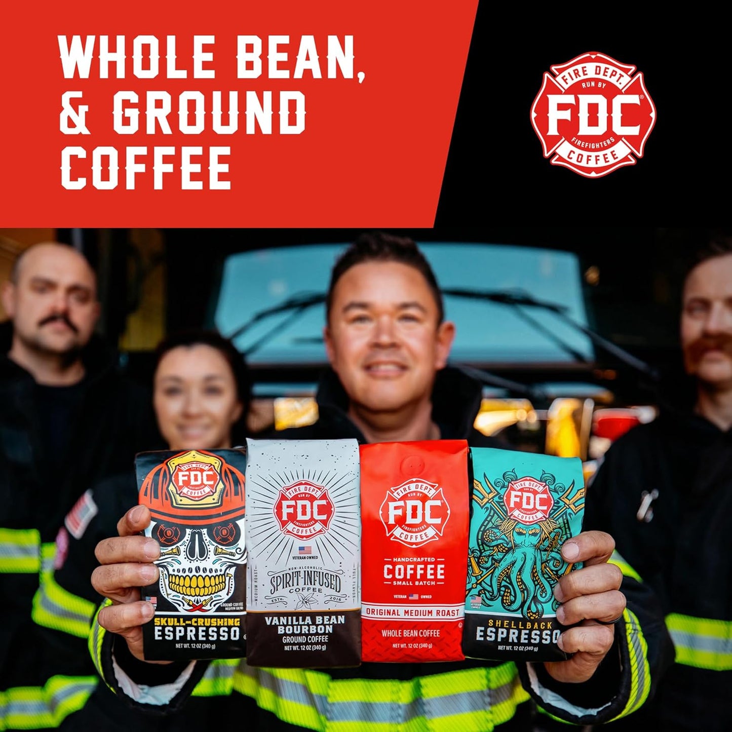 Fire Department Coffee - Black Cherry Bourbon Coffee - Gives Back to Firefighters - Premium Bourbon Infused Whole Bean - Non-Alcoholic - Roasted in the USA - Veteran Owned - 12 oz