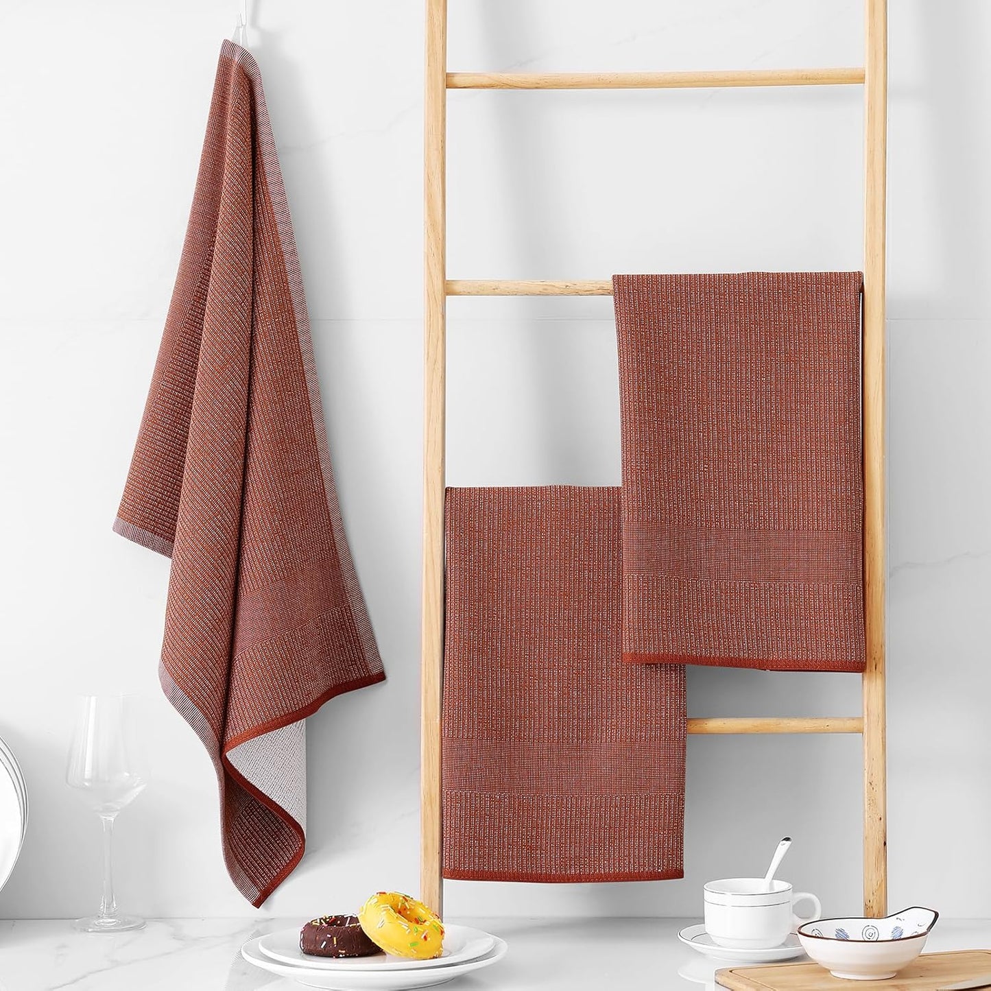 Homaxy Premium Kitchen Towels(18”x 28”, 12 Pack), Large Cotton Kitchen Hand Towels, Flat and Terry Dish Towels, 380 GSM Highly Absorbent Tea Towel Set with Hanging Loop, Rust
