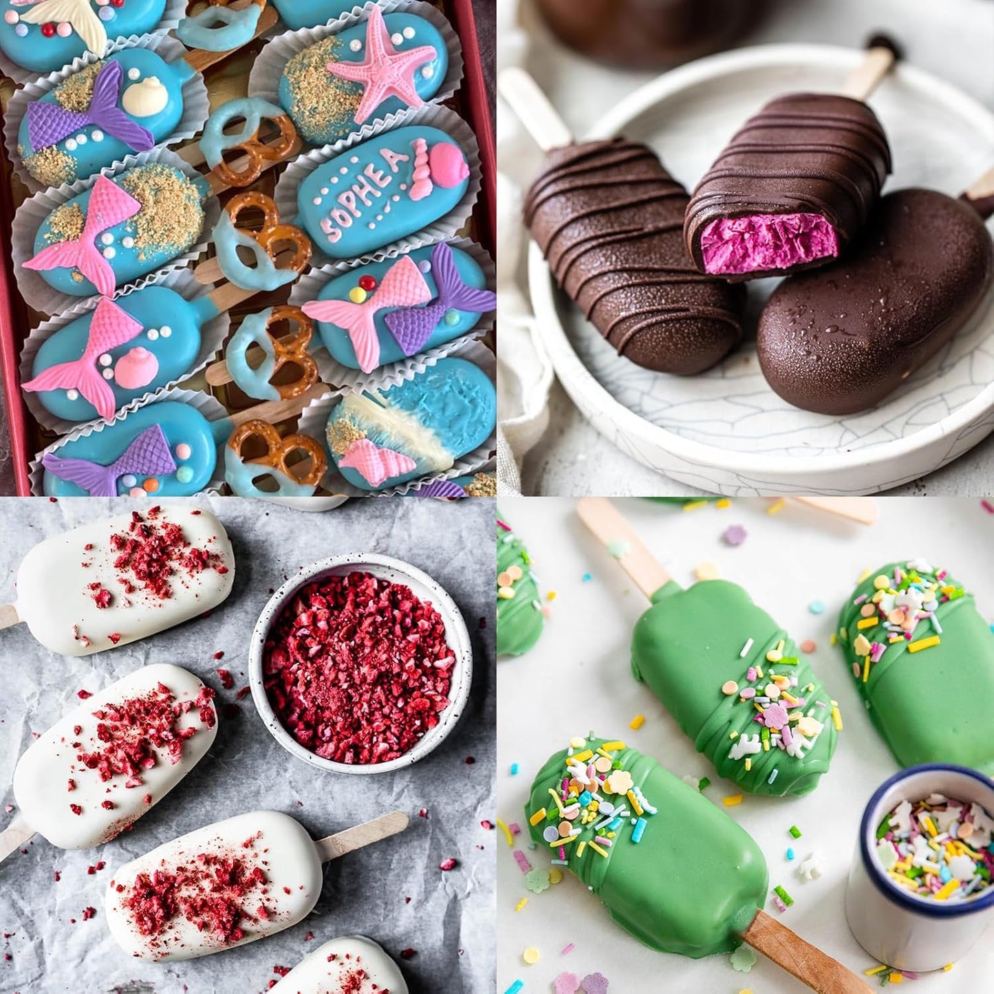 Sakolla Silicone Popsicle Molds Set of 3, Large Oval 4 Cavities Homemade Ice Pop Molds with 150 Wooden Sticks for Ice Cream, Cakesicles, Cake Pop (Purple)