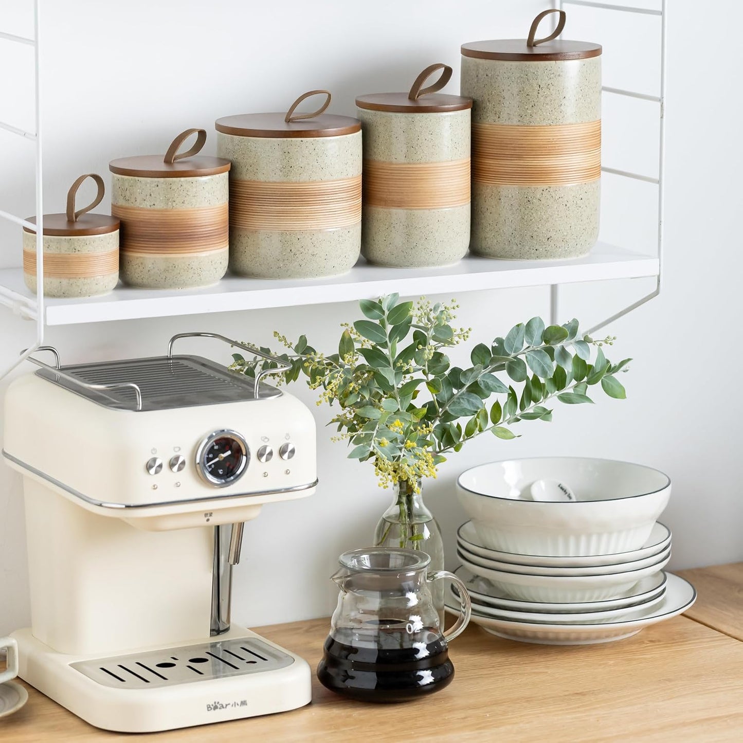 Small Ceramic Jar with Lid, Coffee Canister Coffee Container Kitchen Food Storage Jars for Spice Sugar Tea Bag, Stackable Decorative Jars for Countertop, 5 fl.oz