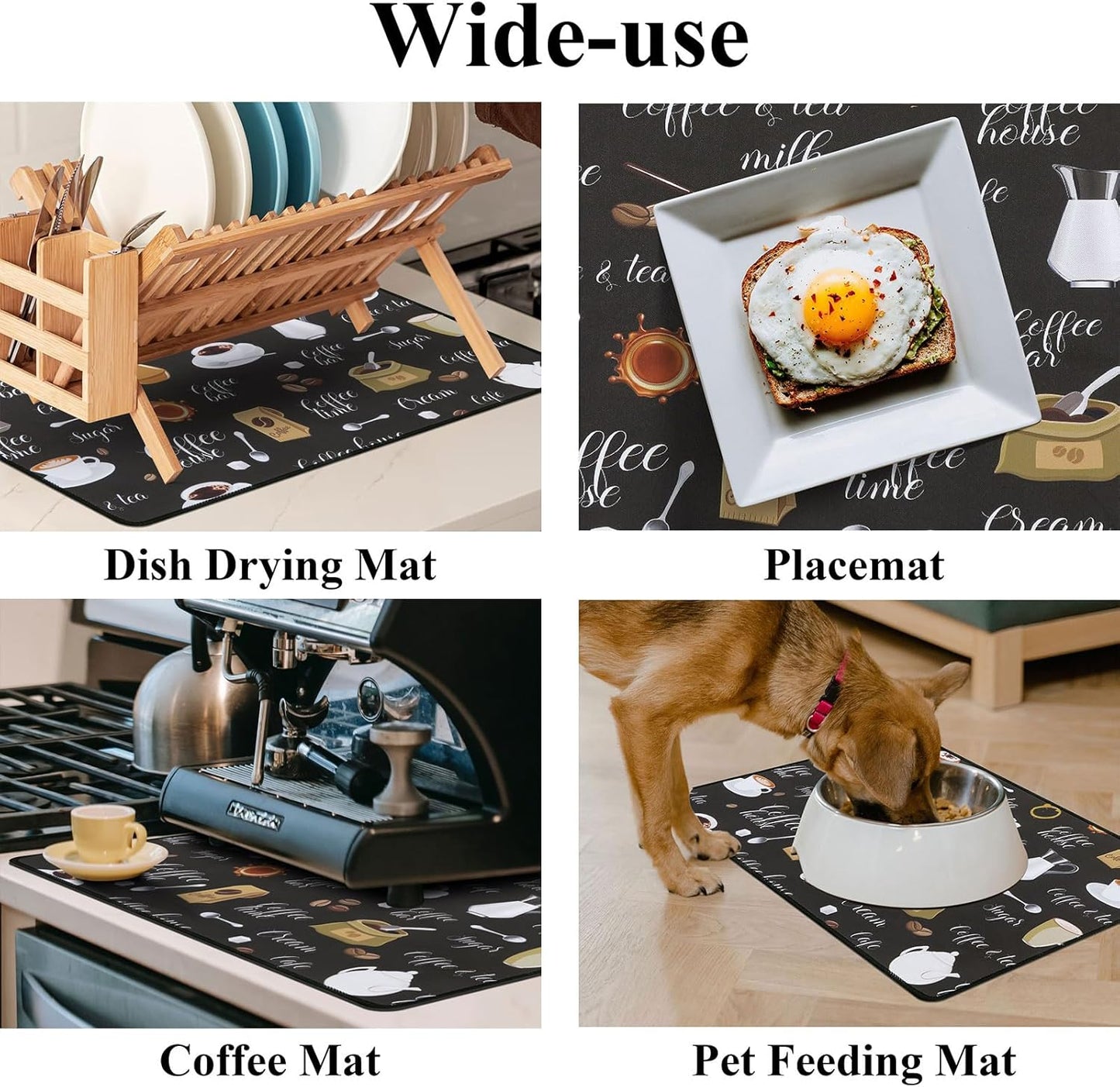 SHACOS Coffee Mat 2-Pack 12x19 Inch Absorbent Non Slip Coffee Maker Mats for Countertop Bar Accessories Dish Drying Mat Waterproof Heat Resistant, Brown