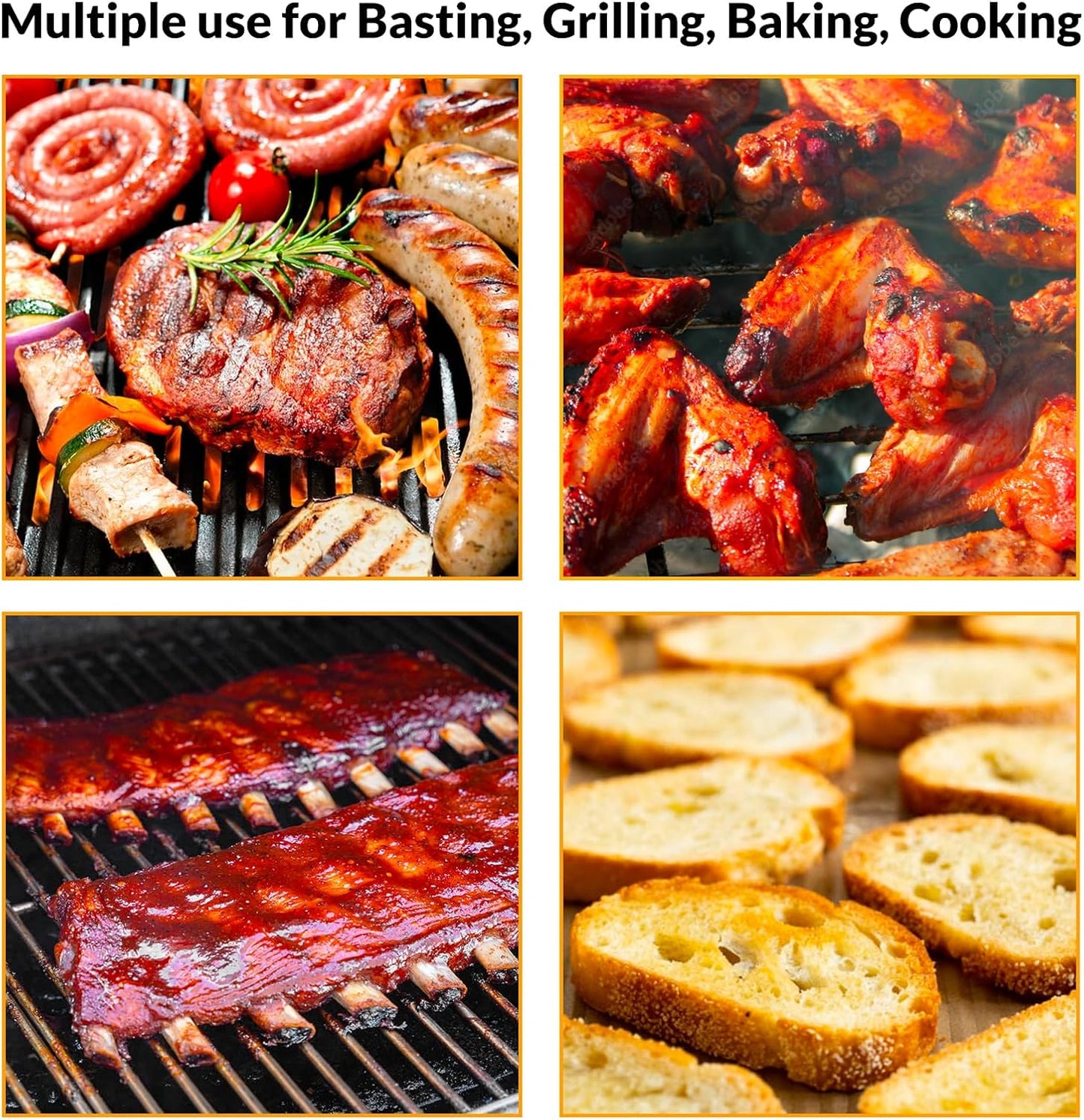 Geesta Adjustable Sauce Pot and Basting Brush Set, Long Stainless Steel Basting Brush for Cooking, Smoking, Fathers Day Grilling Gifts for Men Smoker Accessories, Large Capacity Grilling Tools, 2 Pack