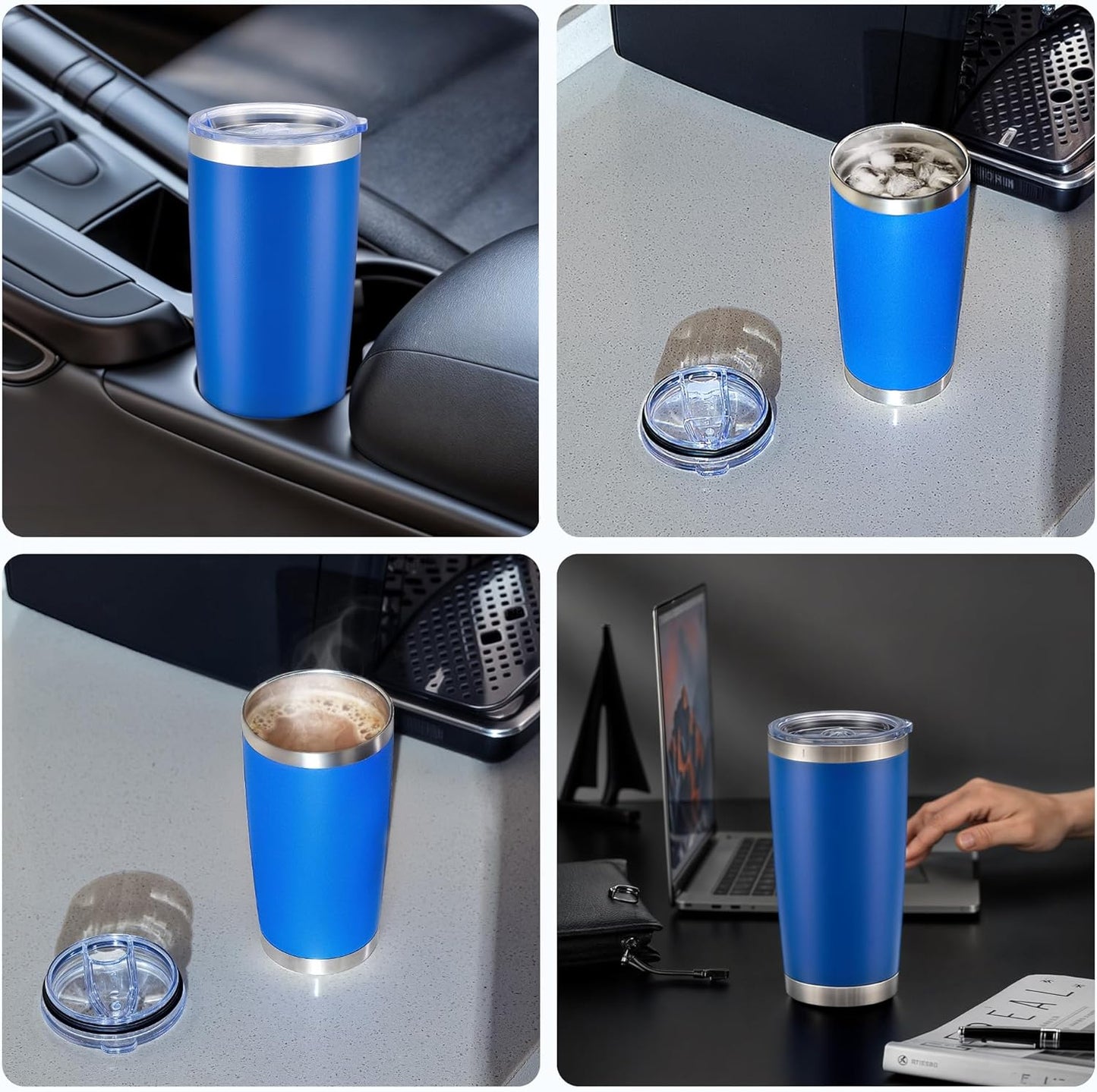 OMTech 20oz Tumblers Bulk, 6pc Stainless Steel Tumbler Set with Lid & Straw, Double Wall Vacuum Insulated Mug for Laser Engraver, Travel Coffee Mug for Hot & Cold Drinks, Navy Powder Coated Cup