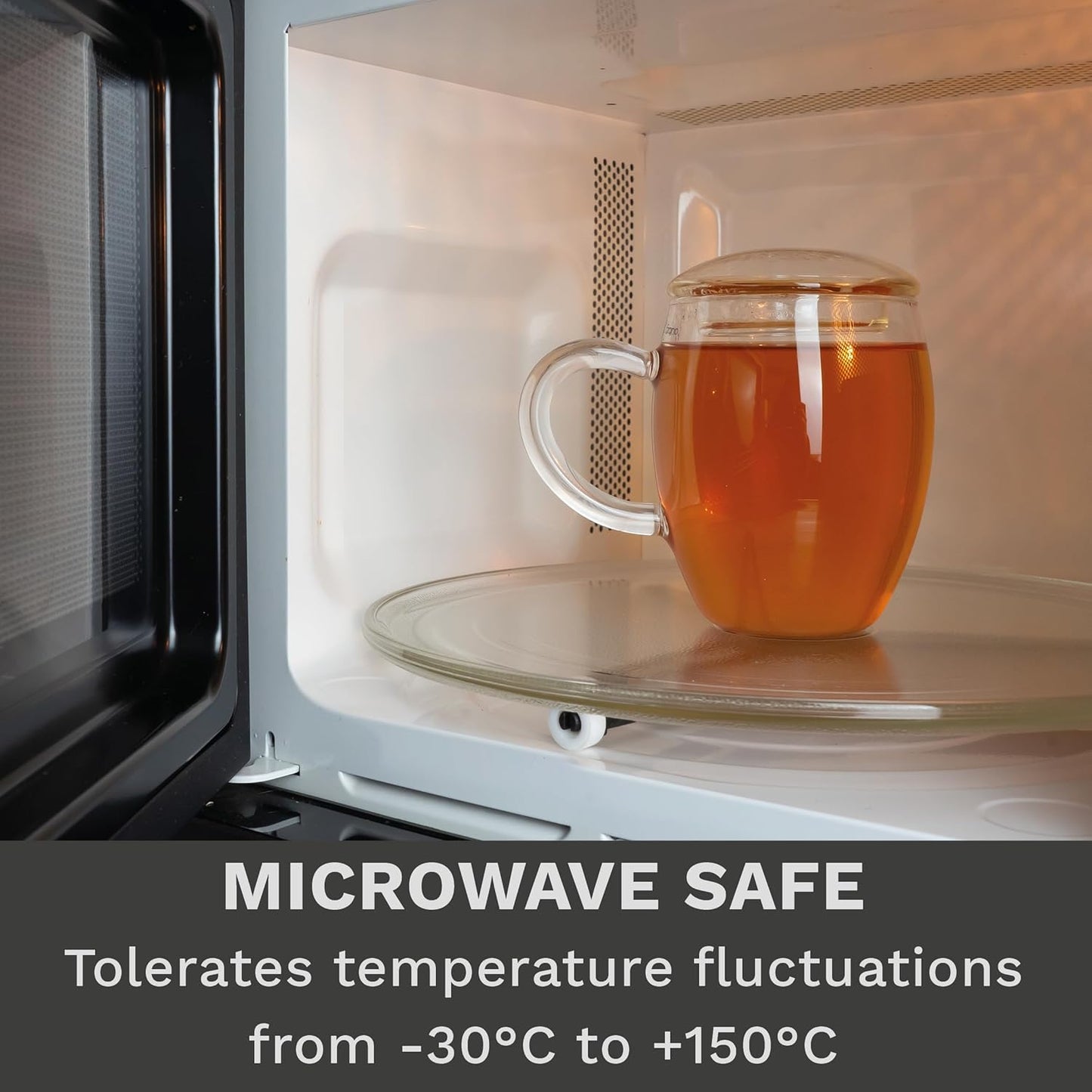 Creano Tea Glass with Infuser and Lid 400ml - Large Tea Cup - Microwave & Dishwasher Safe - Loose Leaf Tea Maker Gift Set