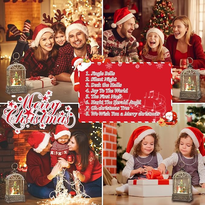 Christmas Snow Globes Lantern,Musical Snow Globes,Christmas Decorations Indoor for Home,Battery Or USB Powered,with 6 Hour Timer,Christmas Lantern for Festival Decoration,Snowman Child