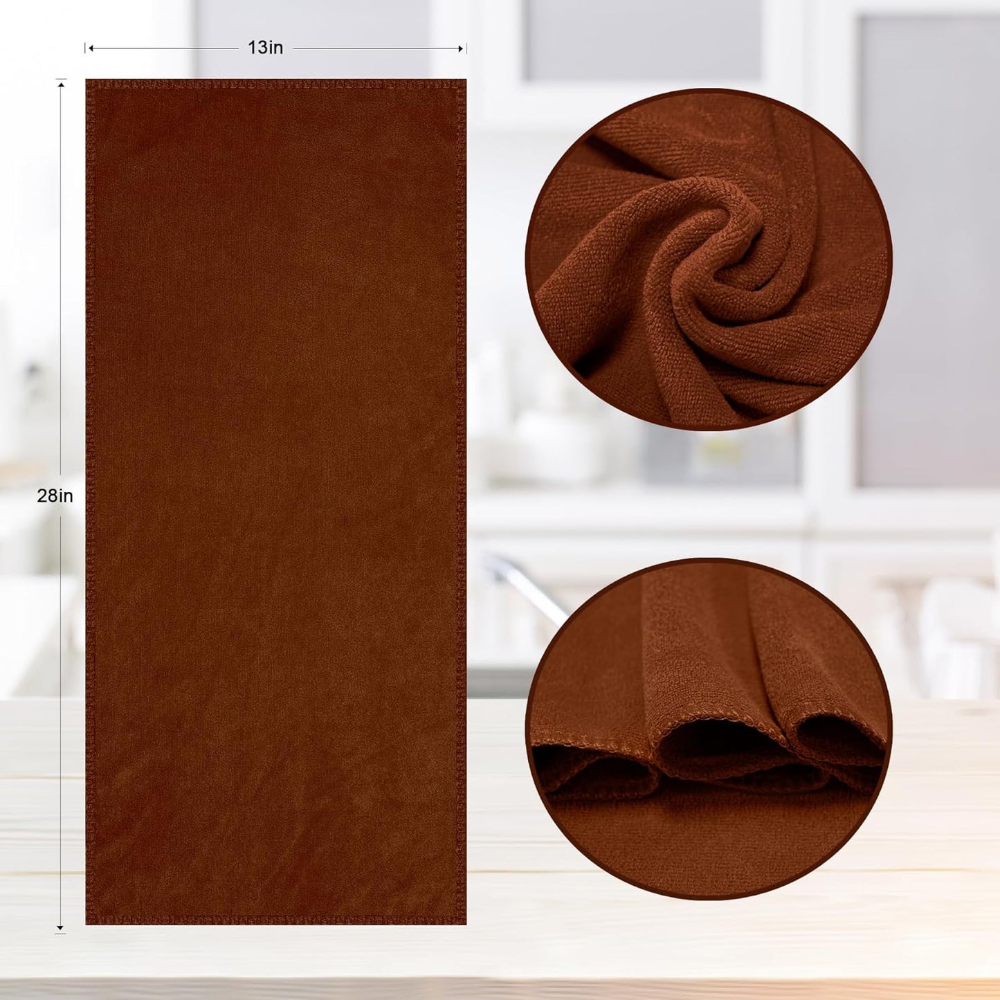 kimteny 13x28 Inches Kitchen Cloth Dish Towels, 400 GSM Premium Dishcloths, Super Absorbent Coral Velvet Microfiber Cleaning Cloths, Fast Drying Rags for Washing Dishes (12 Pack, Brown)