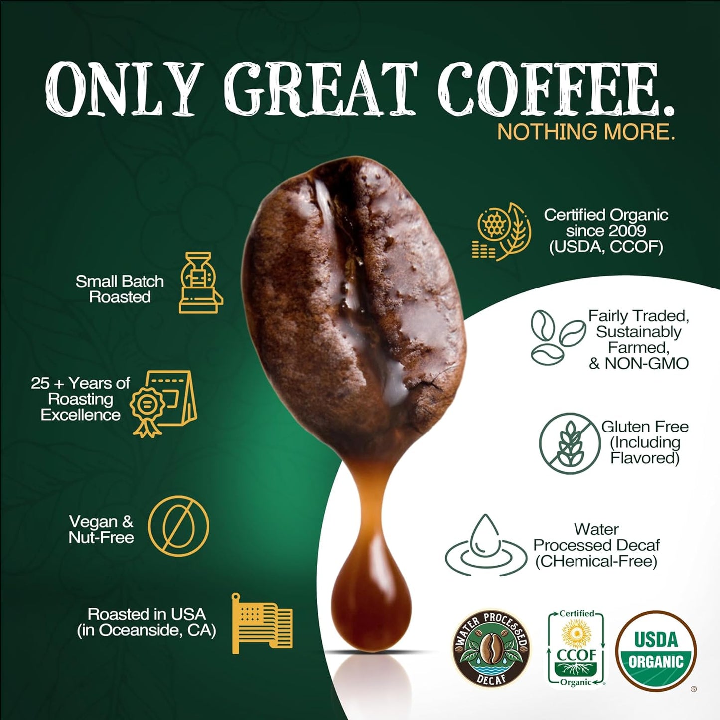 The Bean Organic Coffee Company Water Processed DECAF Caramel, Medium Roast, Whole Bean Coffee, 5-Pound Bag