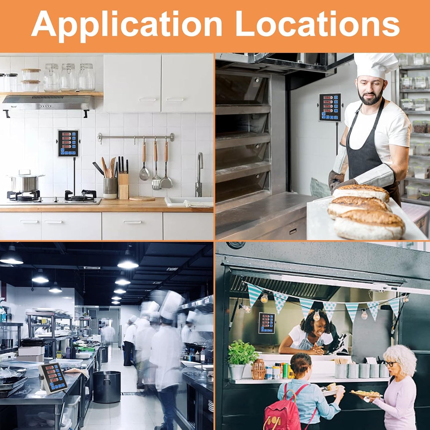 Kitchen Timers for Cooking – 4 Channel Commercial Kitchen Timer Restaurant Kitchen Supplies – Stainless Steel LED Technology Kitchen Timer Digital – Reminder Function, Loud Alarm, Black