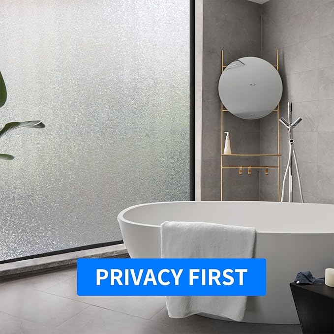 Window Film Privacy Day and Night with Installation Tools, Static Cling Glass Film Ideal for Home Shower Office Glass Door (Flash Diamond, 17.5X196.9 Inch)