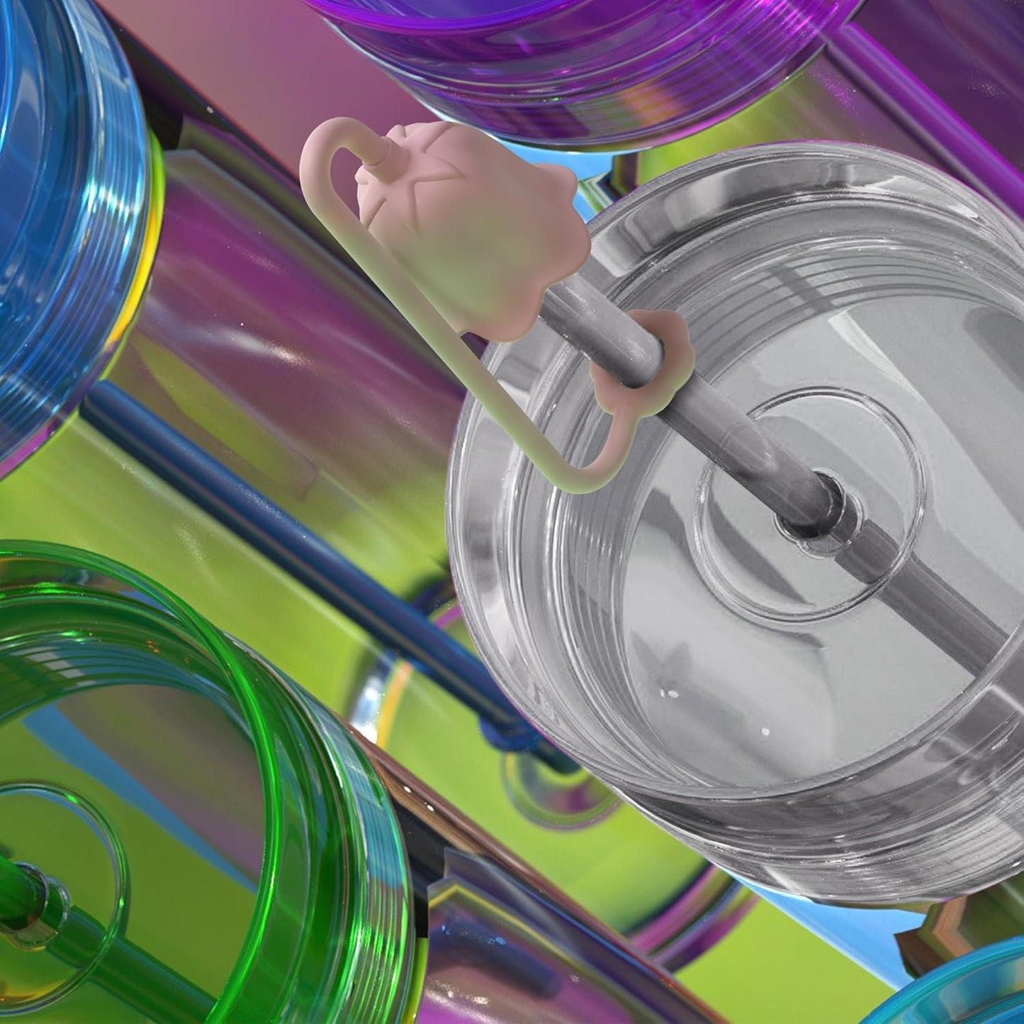 5Pcs Silicone Straw Covers for Stanley Yeti Tumbler Cup, Reusable Drinking Straw Cap Easy to Clean, Dust-Proof Flower Straw Topper Compatible for 6-10m/0.23-0.4inch Straws (Multi color B)