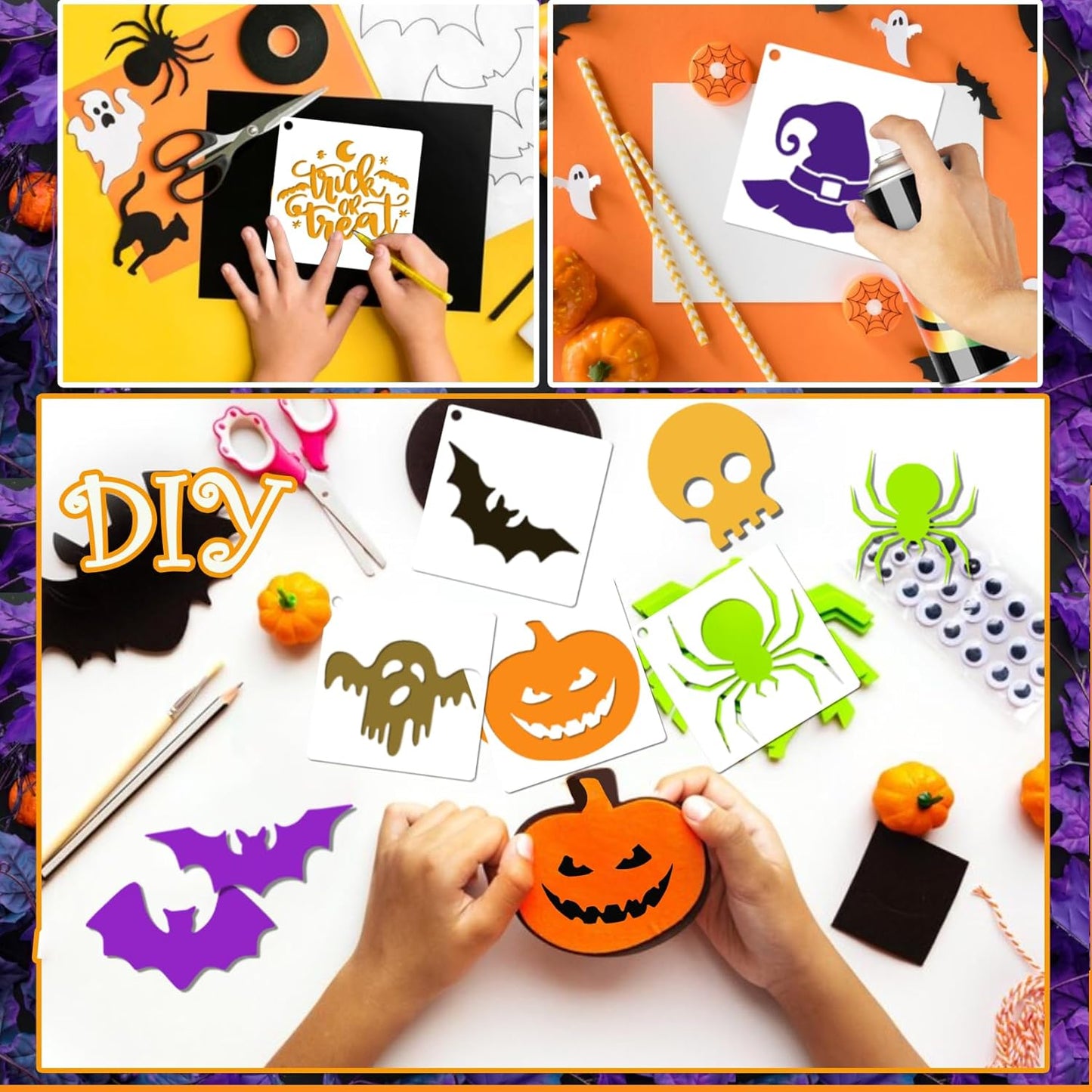 50 PCS Small Reusable Halloween Stencils, 3x3 Inch for Painting on Wood DIY Crafts Ornaments & Decoration (50pcs 3in)