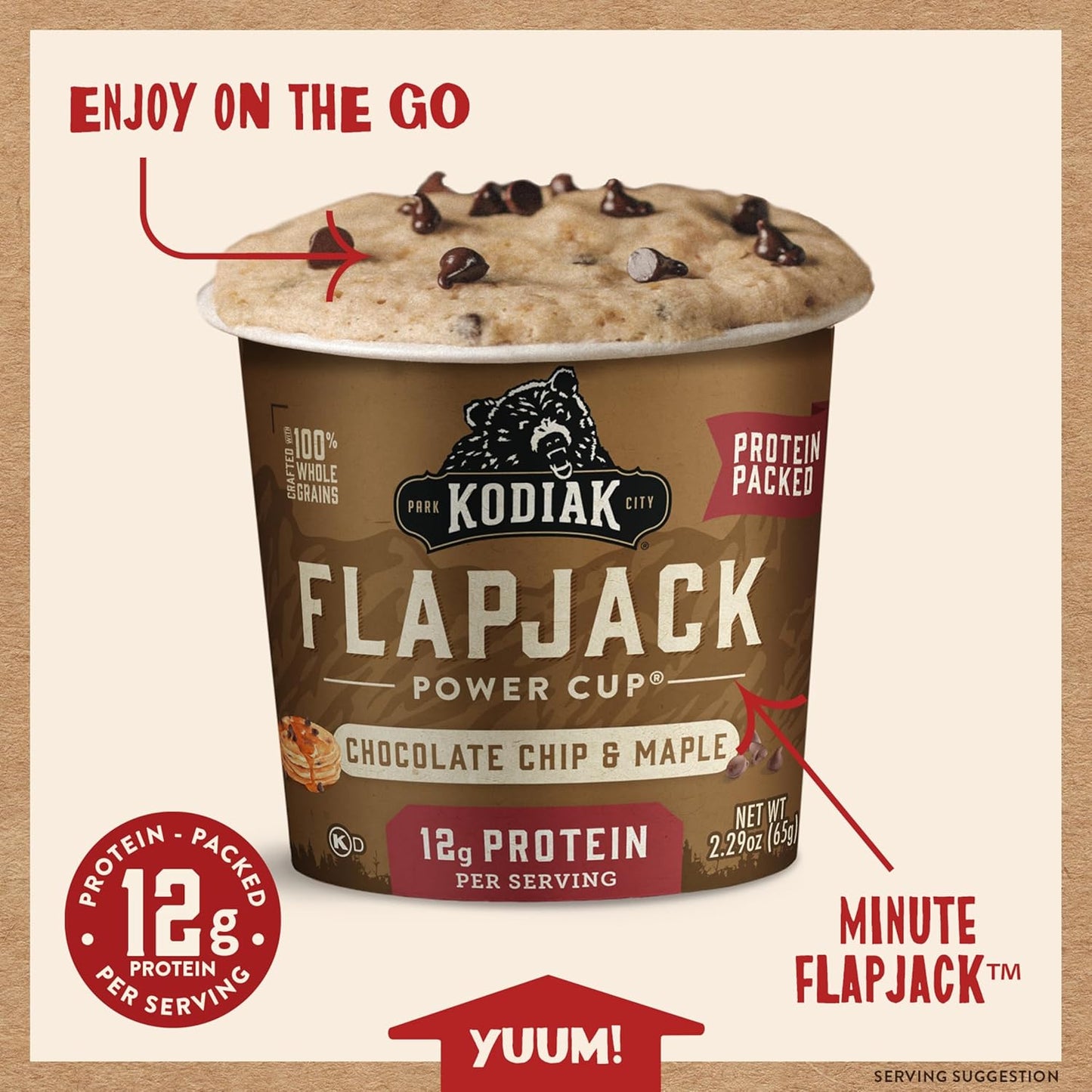 Kodiak Cakes Pancake On The Go, Chocolate Chip & Maple, 2.29 Oz (Pack Of 12)