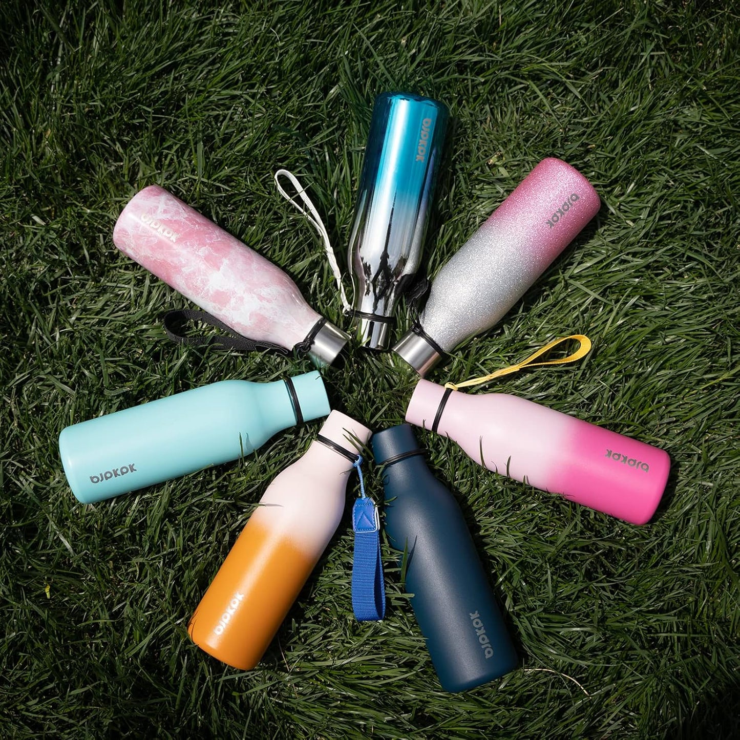 BJPKPK Insulated Water Bottles, 18 oz Stainless Steel Metal Water Bottle with Strap, BPA Free Leak Proof Thermos, Mugs, Flasks, Reusable Water Bottle for Sports & Travel, Shining Blue