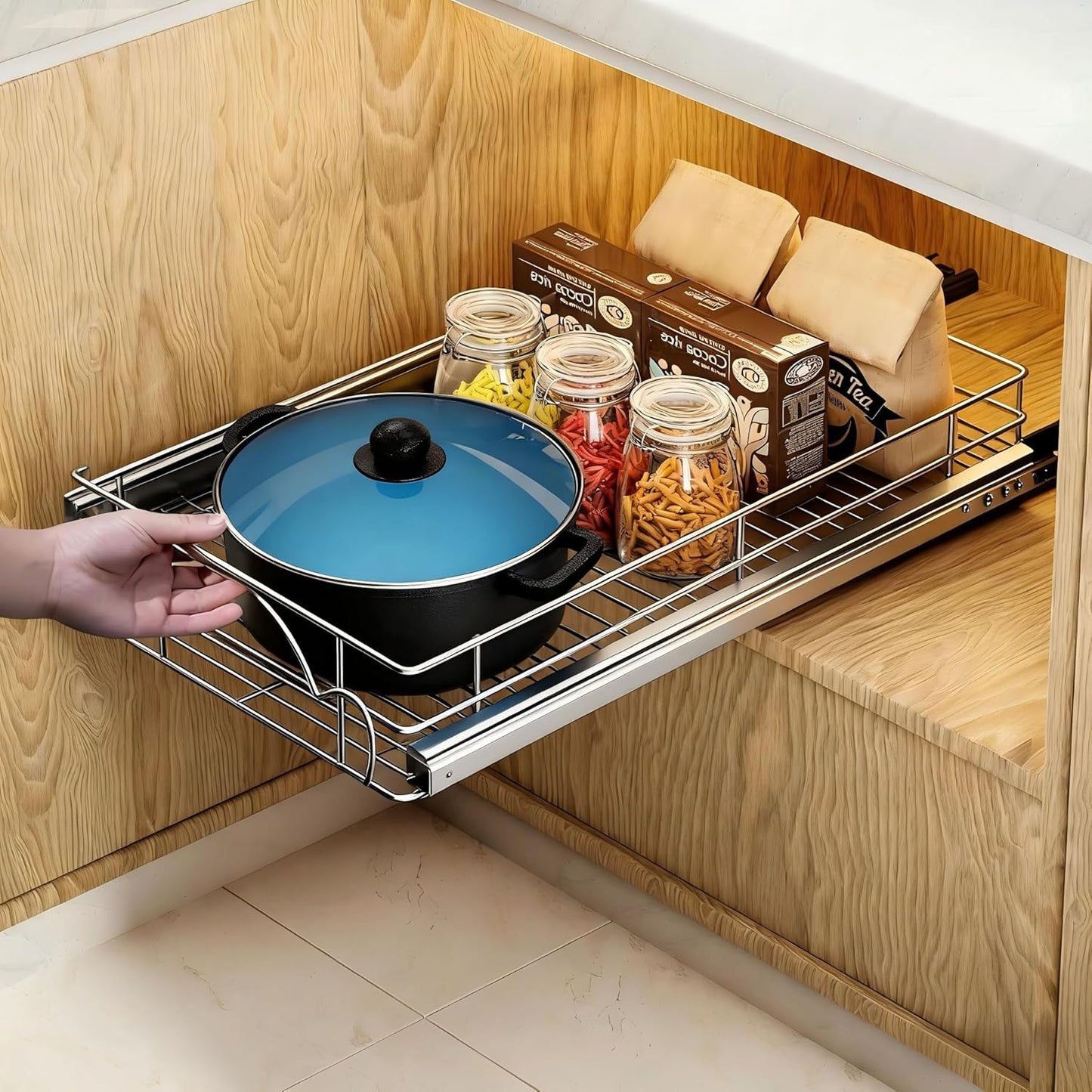 14" Wx21 D Pull Out Cabinet Organizer, Home Shelf Organization, Heavy-Duty Pull Out Shelves for Cabinets, Slide Out Drawers Organizer for Kitchen, Pantry