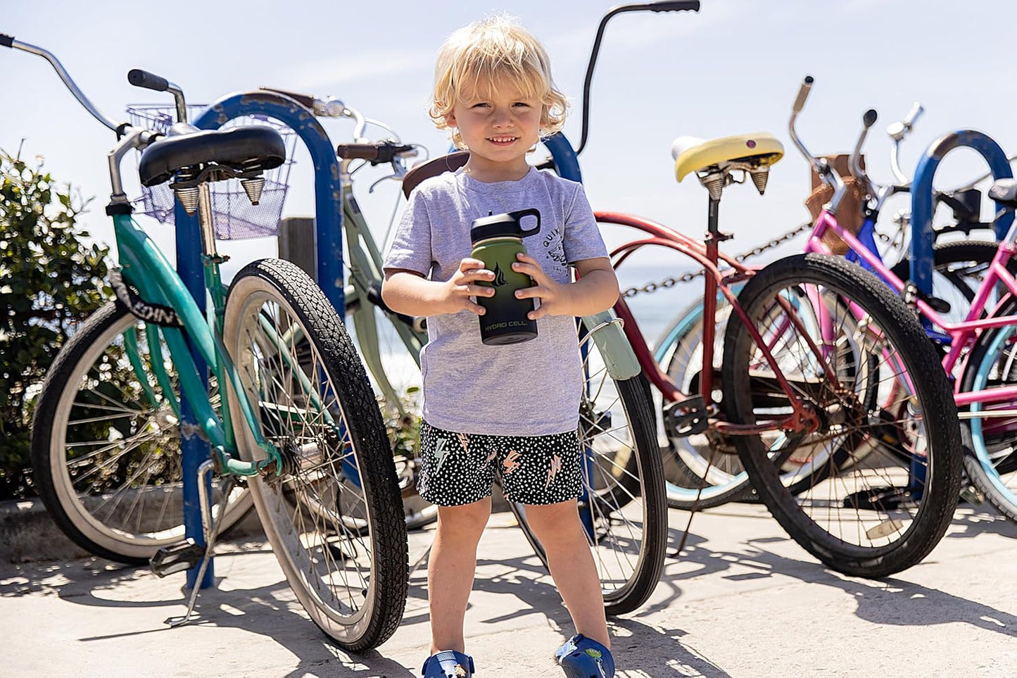 HYDRO CELL Stainless Steel Insulated Water Bottle with Straw - For Cold & Hot Drinks - Metal Vacuum Flask with Screw Cap and Modern Leakproof Sport Thermos for Adults (Army/Black 14oz)