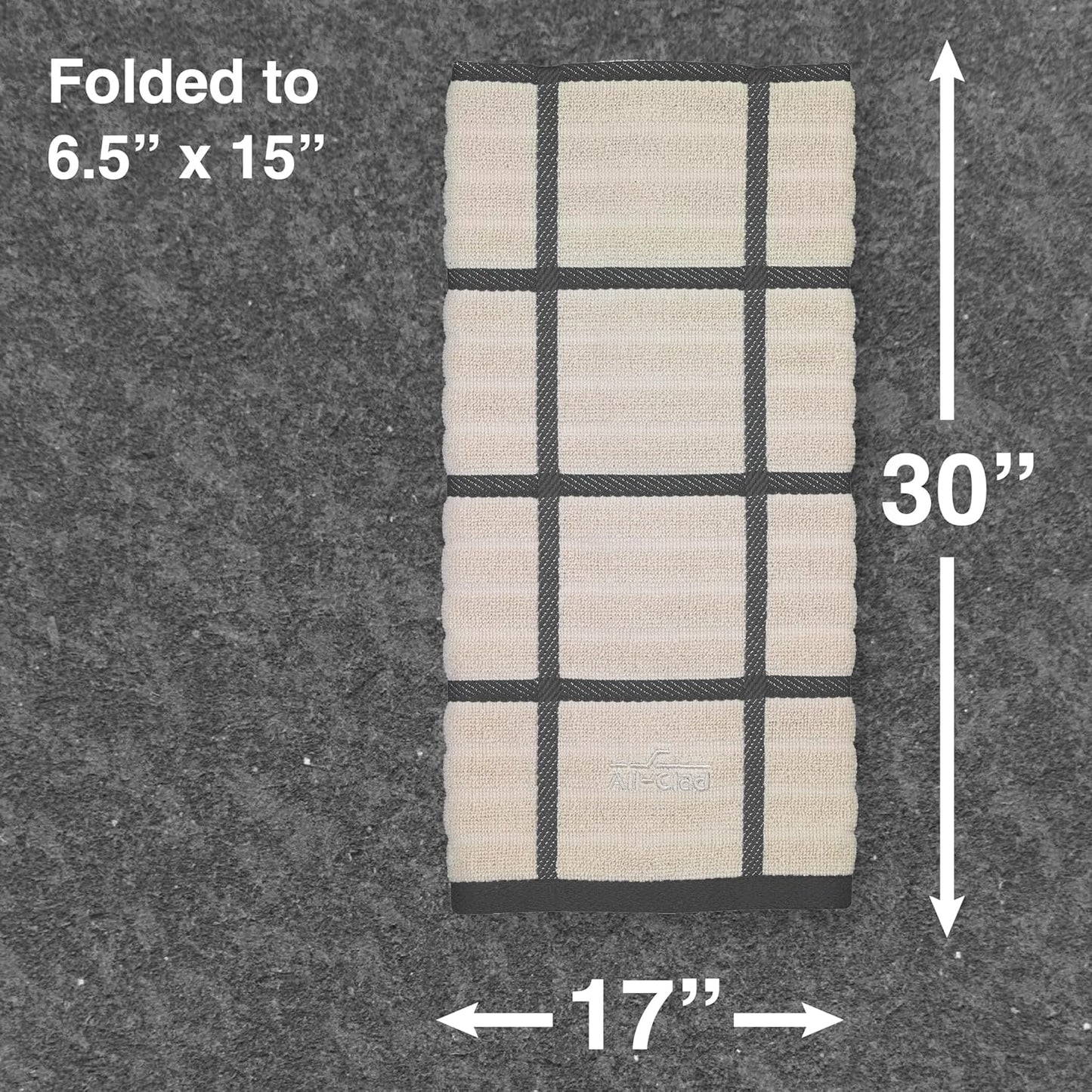 All-Clad Checked Kitchen Towel: Highly Absorbent, Super Soft Long Lasting - 100% Cotton, 17"x30" Tea Towel for Cleaning & Drying Dishes, Pans, Glassware, or Countertops, (1-Pack), Pewter