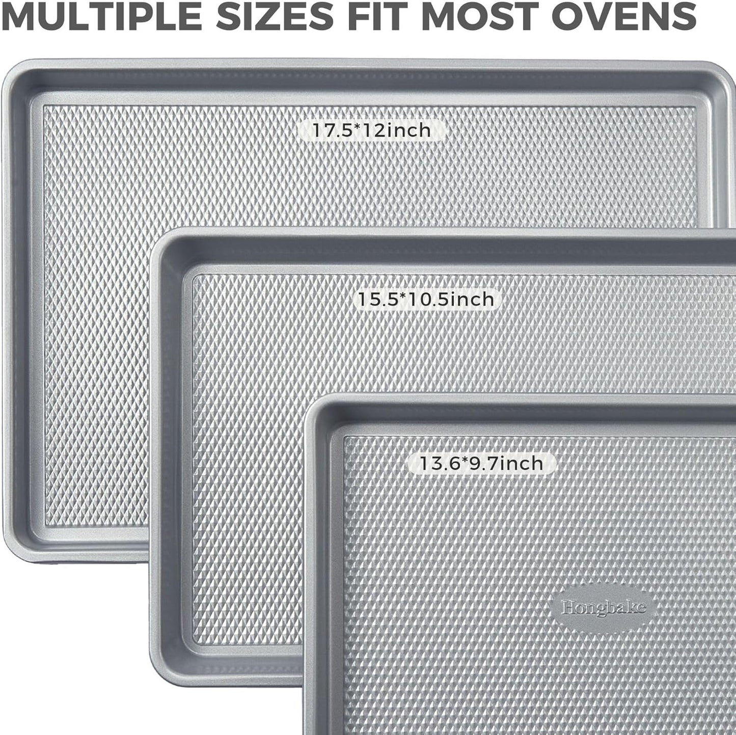 HONGBAKE Naturally Non Toxic Baking Sheet Pan Set of 3, Heavy Duty Aluminized Steel Cookie Sheets, Half/Quarter/Jelly Roll Pans with Textured Nonstick Surface, Free of PTFE & PFOA