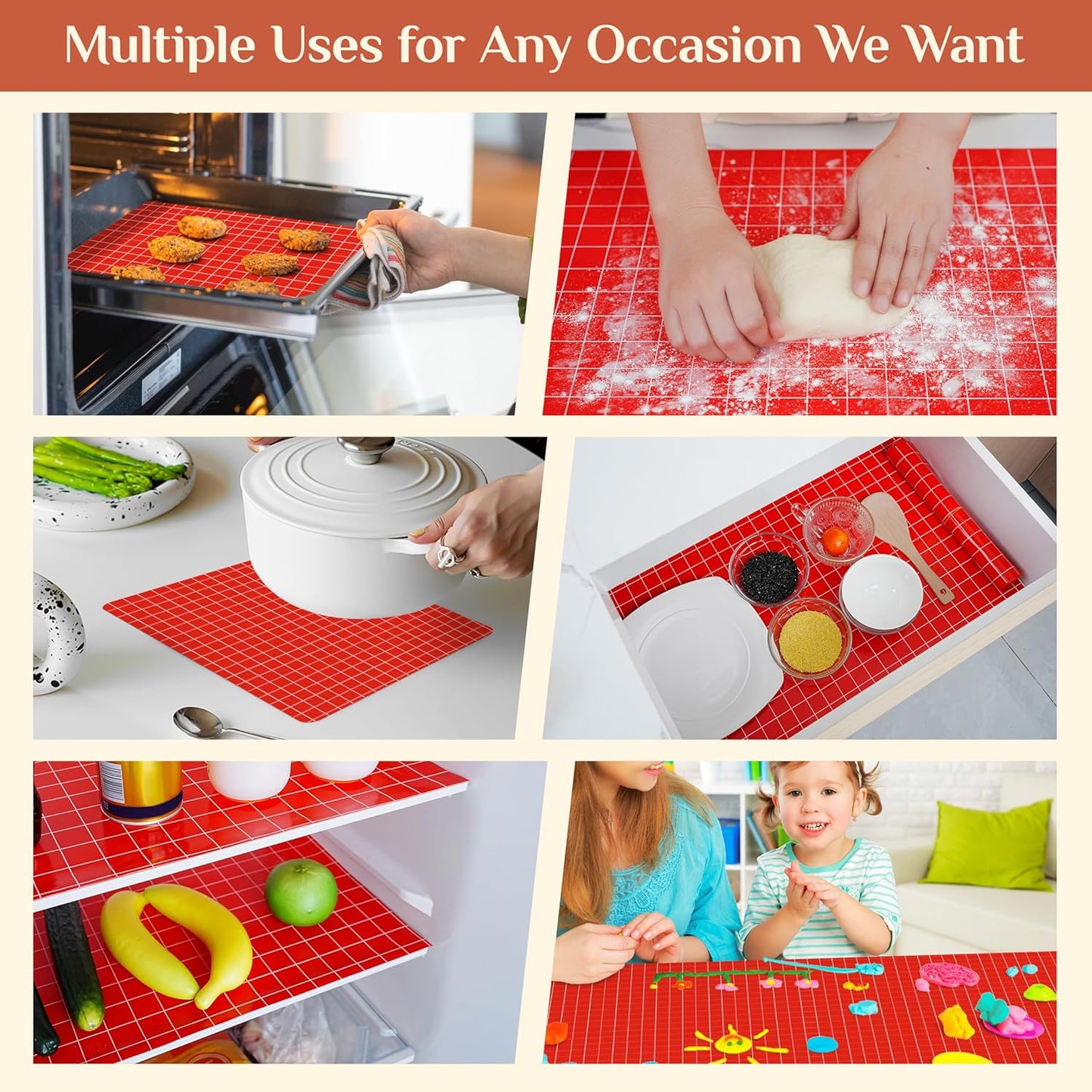 Silicone Baking Mat, 16 IN x 10 FT Free Cutting Baking Sheet,Non-Stick Reusable Dough & Pastry Mat,Non-Slip Silicone Mat Roll for Air Fryer Liner,Freeze Dryer,Oven Baking Pan,Kitchen Counter