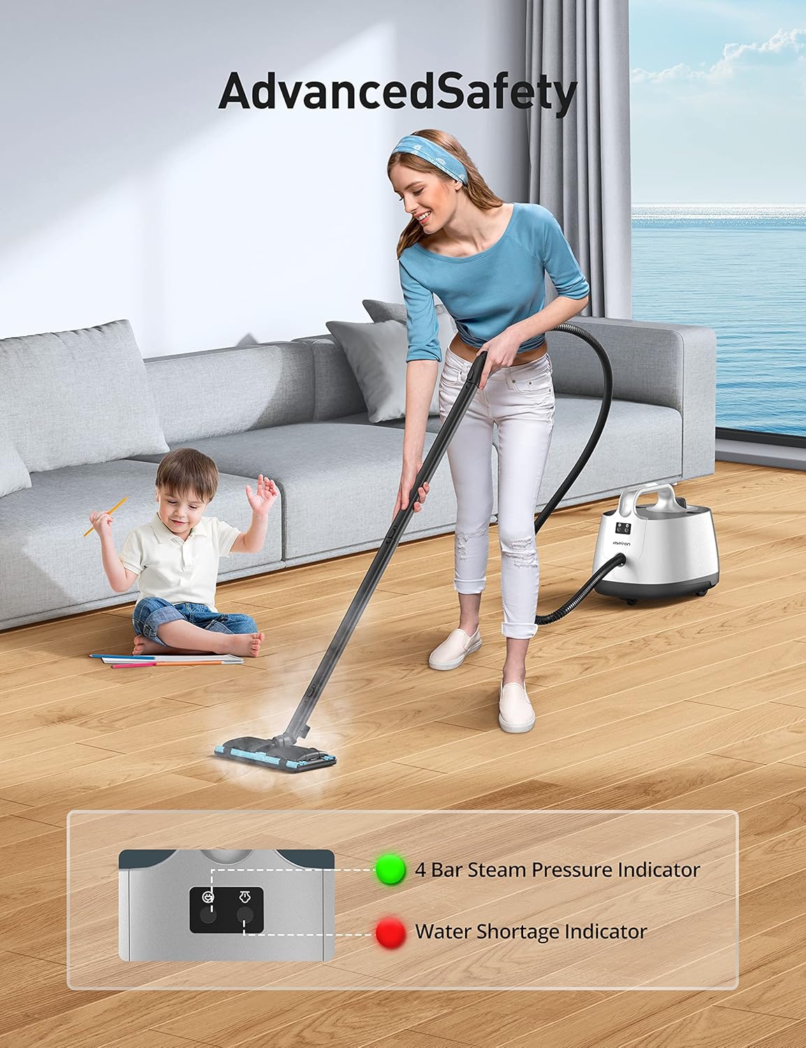 Steam Cleaner, 293°F 58 PSI Powerful Multipurpose Handheld Steam Mop for Home Use, 21 Attachments, 50Oz Capacity, Heavy Duty Steamer for Carpets, Floors, Cars, Tiles, Crack Cleaning, Titanium