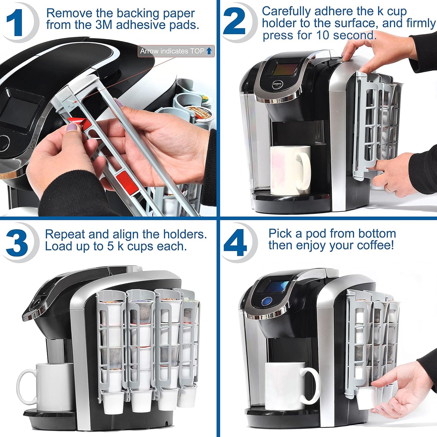 STORAGENIE Coffee Pod Holder Side Mount K Cup Pods Dispenser compatible with Keurig Coffee Makers, Perfect for Small Counters