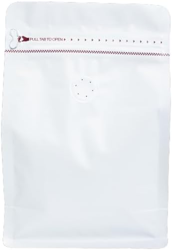 Premium Coffee Bags with Valve (100 pcs, 8 oz) Standing Coffee Beans Storage Bags, Reusable Heat Sealable Side Zipper Pouches, Eco-Friendly Packaging, Perfect for Home and Office - White