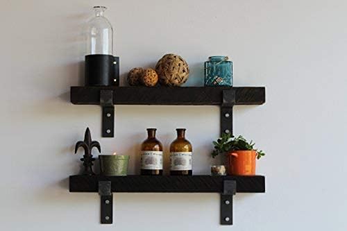 Urban Legacy Accent Shelves | Reclaimed Barn Plank | Set of 2 with Full Brackets (Coffee Bean 24"x 4.5"x 2")